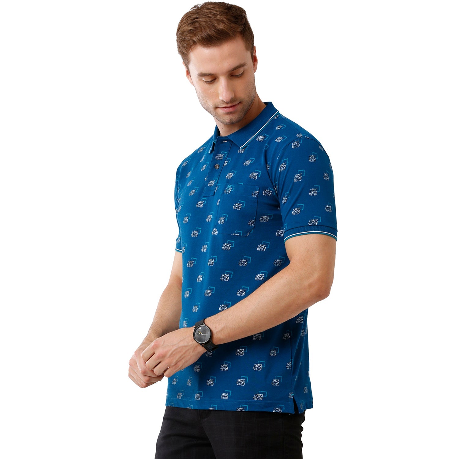 Classic Polo Mens Printed Half Sleeve Slim Fit Blue Color Polo T-Shirt - Beau 170 A T-shirt Classic Polo 