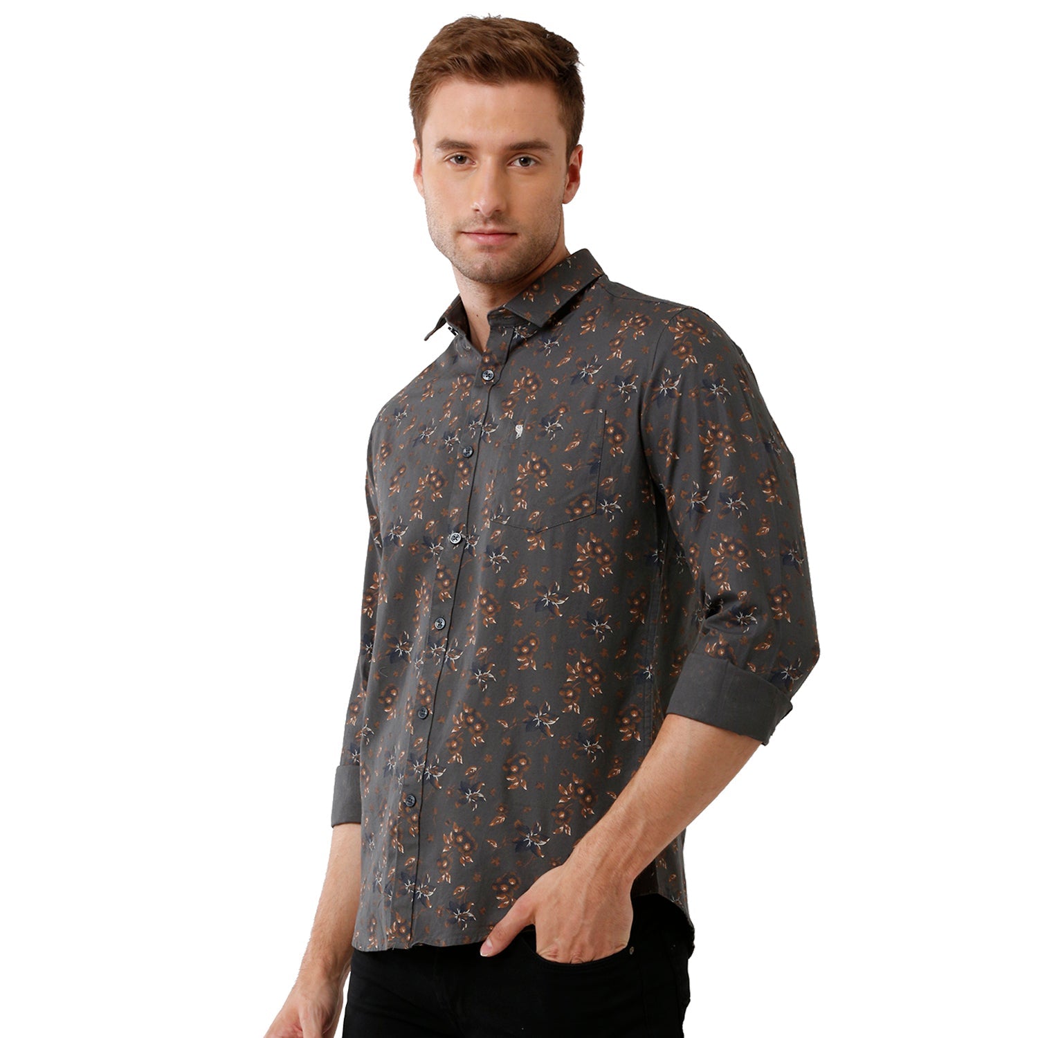 Swiss Club Mens Printed Full Sleeve Slim Fit Grey Color Woven Shirt - SC 100 C Shirts Swiss Club 