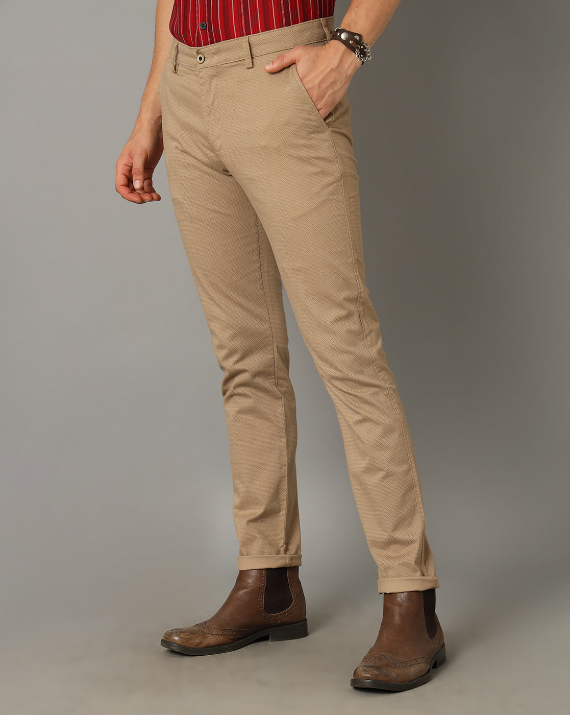 Classic Polo Men's 100% Cotton Moderate Fit Solid Beige Color Trouser | TO1-33 A-BEG
