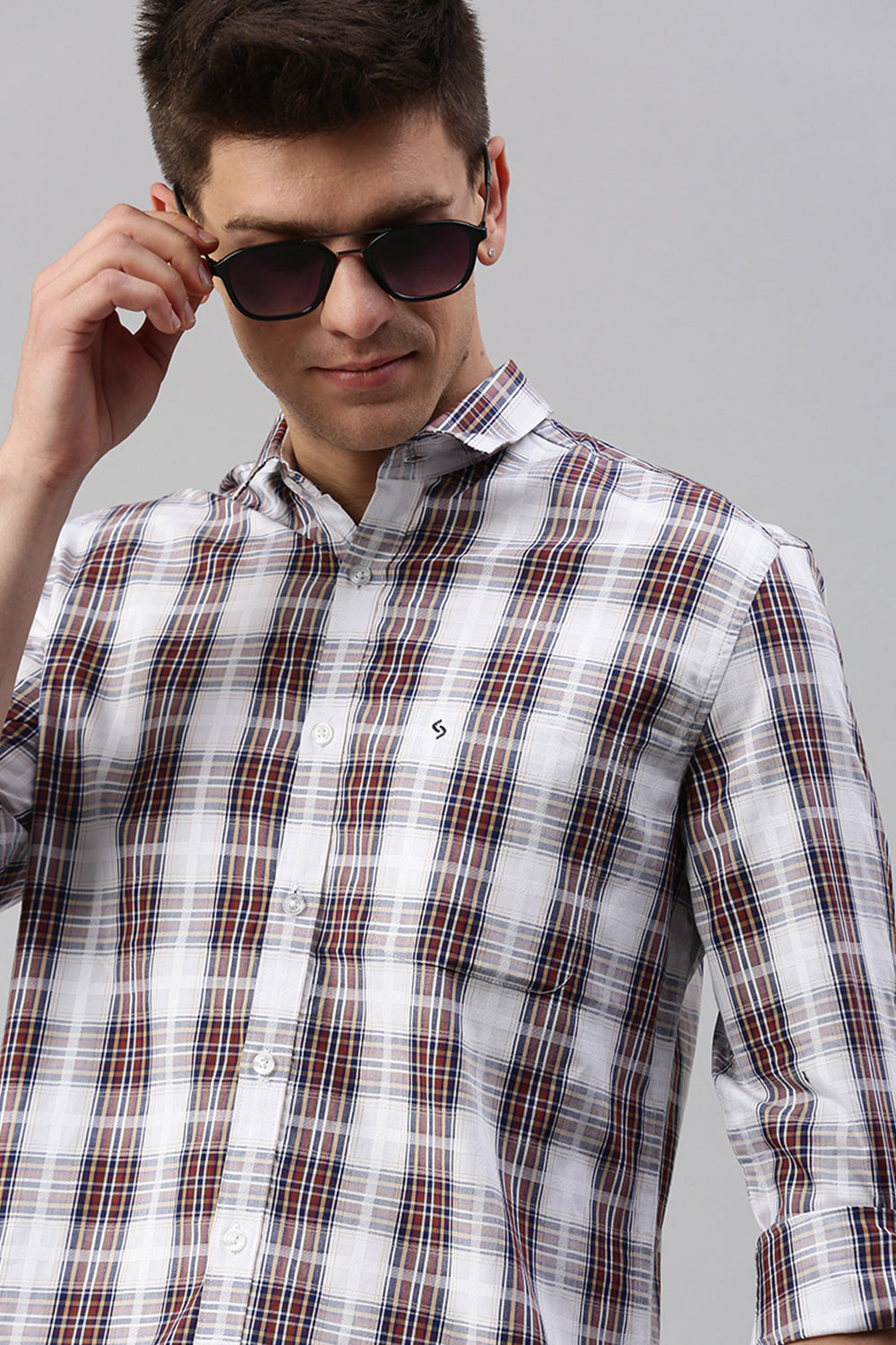 Classic Polo Men's Cotton Full Sleeve Checked Slim Fit Collar Neck Multicolor Woven Shirt | So1-87 A