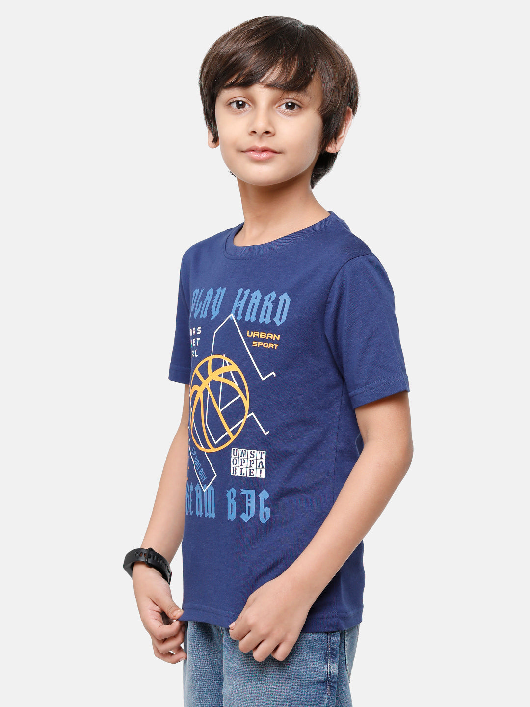 CP Boys Blue Printed Slim Fit Round Neck T-Shirt T-shirt Classic Polo 