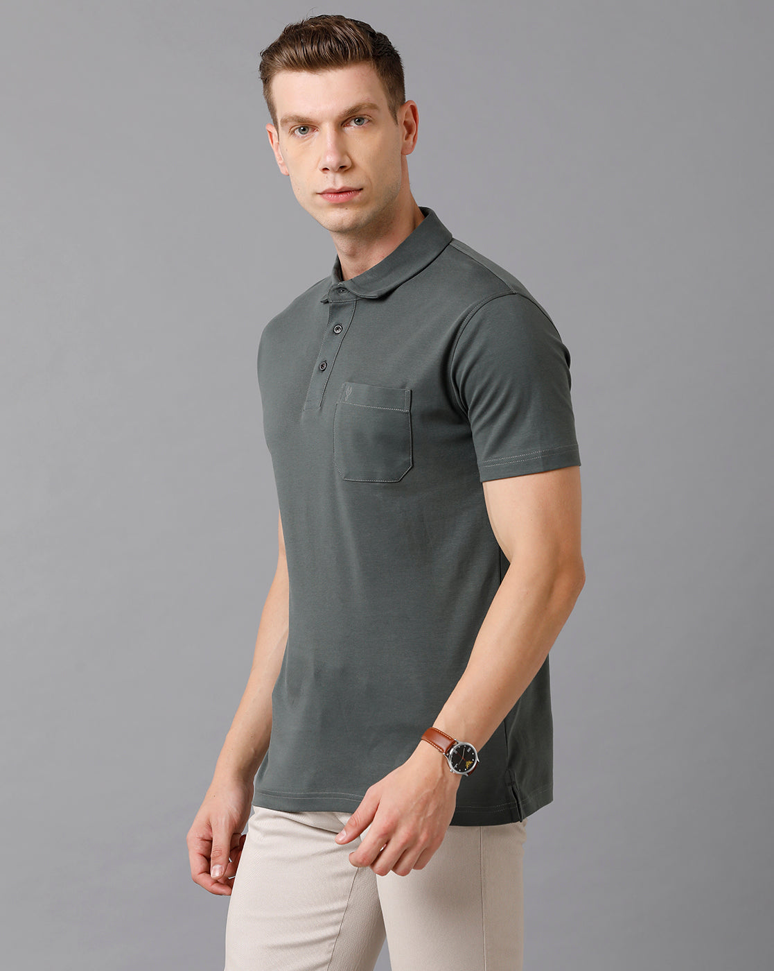Classic Polo Men's Cotton Solid Slim Fit Green T-Shirt | Unico - 74 C