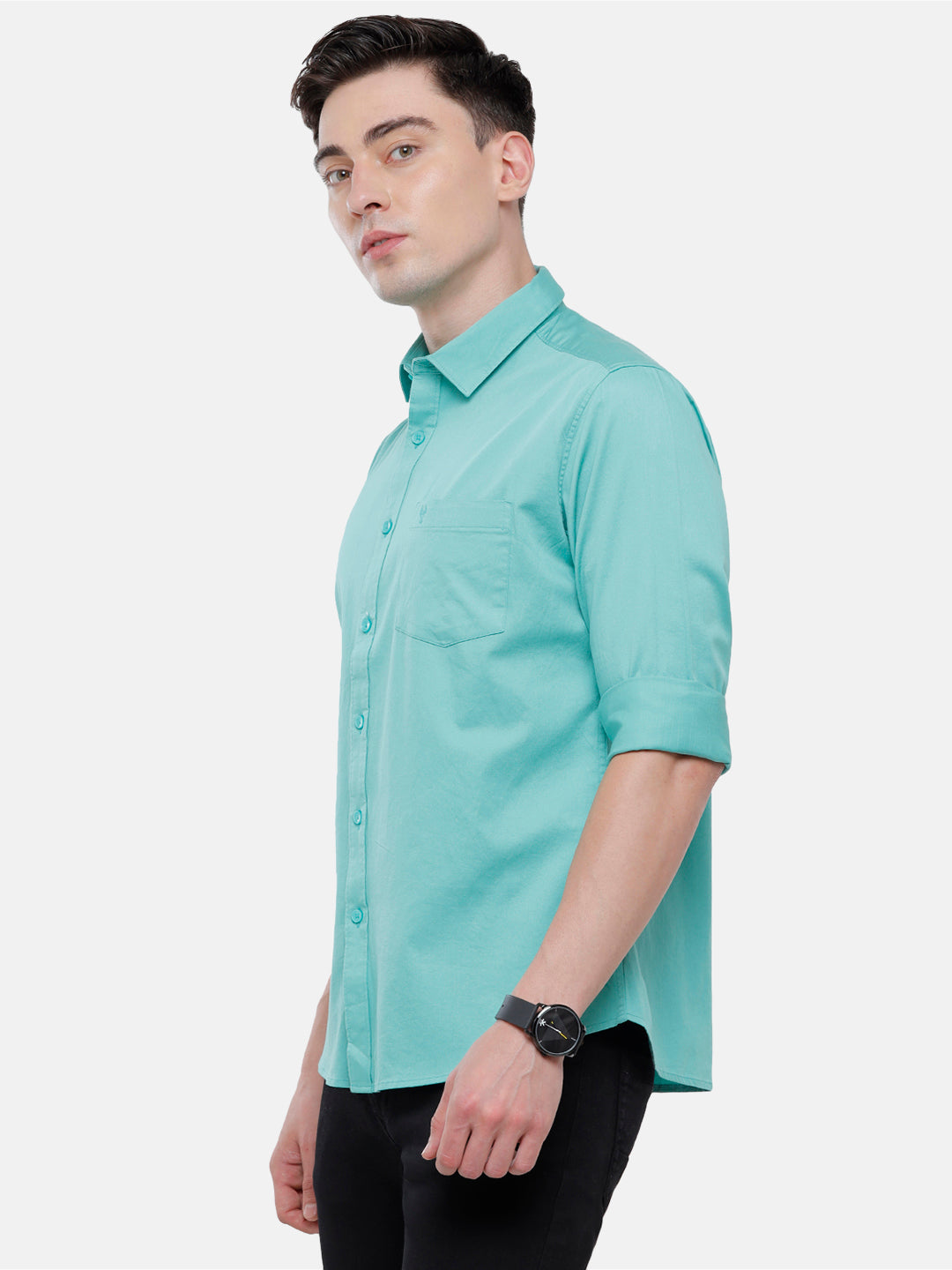 Classic Polo Men's Cotton Light Green Solid Full Sleeve Shirt - Zeus Green