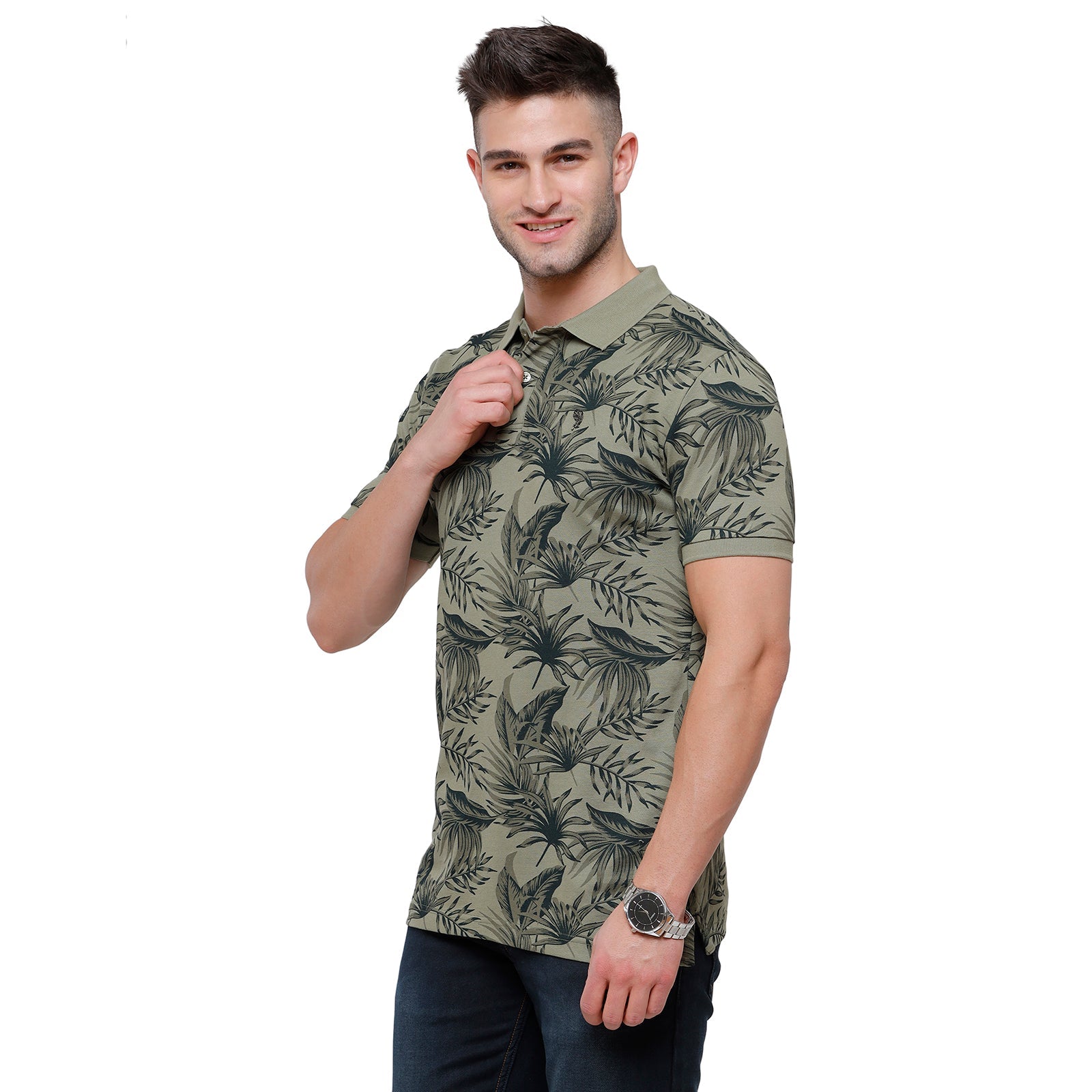 Swiss Club Mens Half Sleeve Printed Slim Fit Polo Neck Green T-Shirt - STAG - 207 A T-shirt Swiss Club 