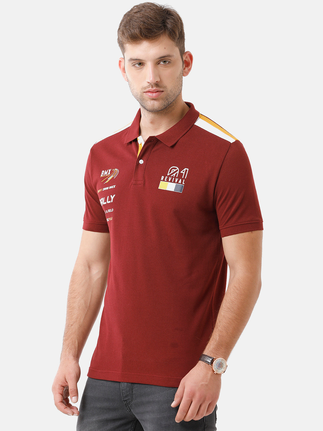 Classic Polo Mens Cotton Printed Half Sleeve Slim Fit Polo Neck Red Color T-Shirt | Prm 684 B