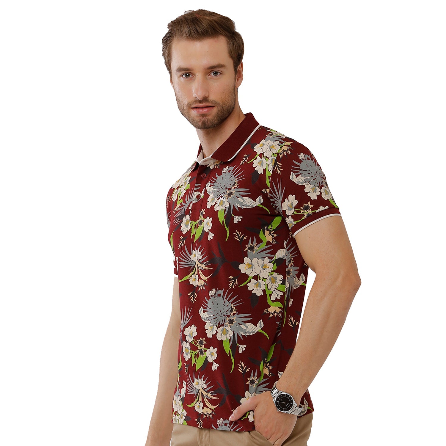 Classic Polo Bro Mens 100% Cotton Printed Half Sleeve Slim Fit Polo Neck Multicolor T-Shirt (BRP - 327 B SF P) Classic Polo 