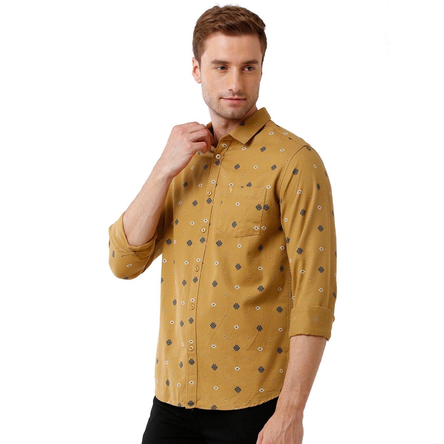 Swiss Club Mens Printed Full Sleeve Slim Fit Yellow Color Woven Shirt -SC 124 A Swiss Club 