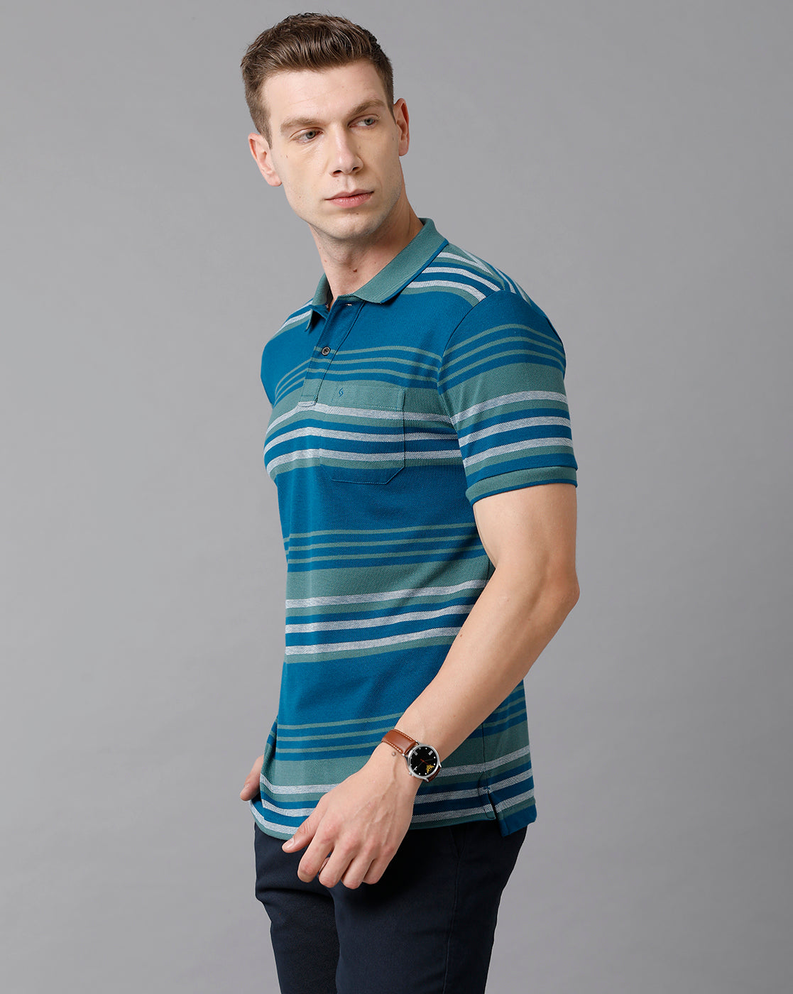 Classic Polo Men's Cotton Blend Striped Slim Fit Multicolor T-Shirt | Adore - 174 B