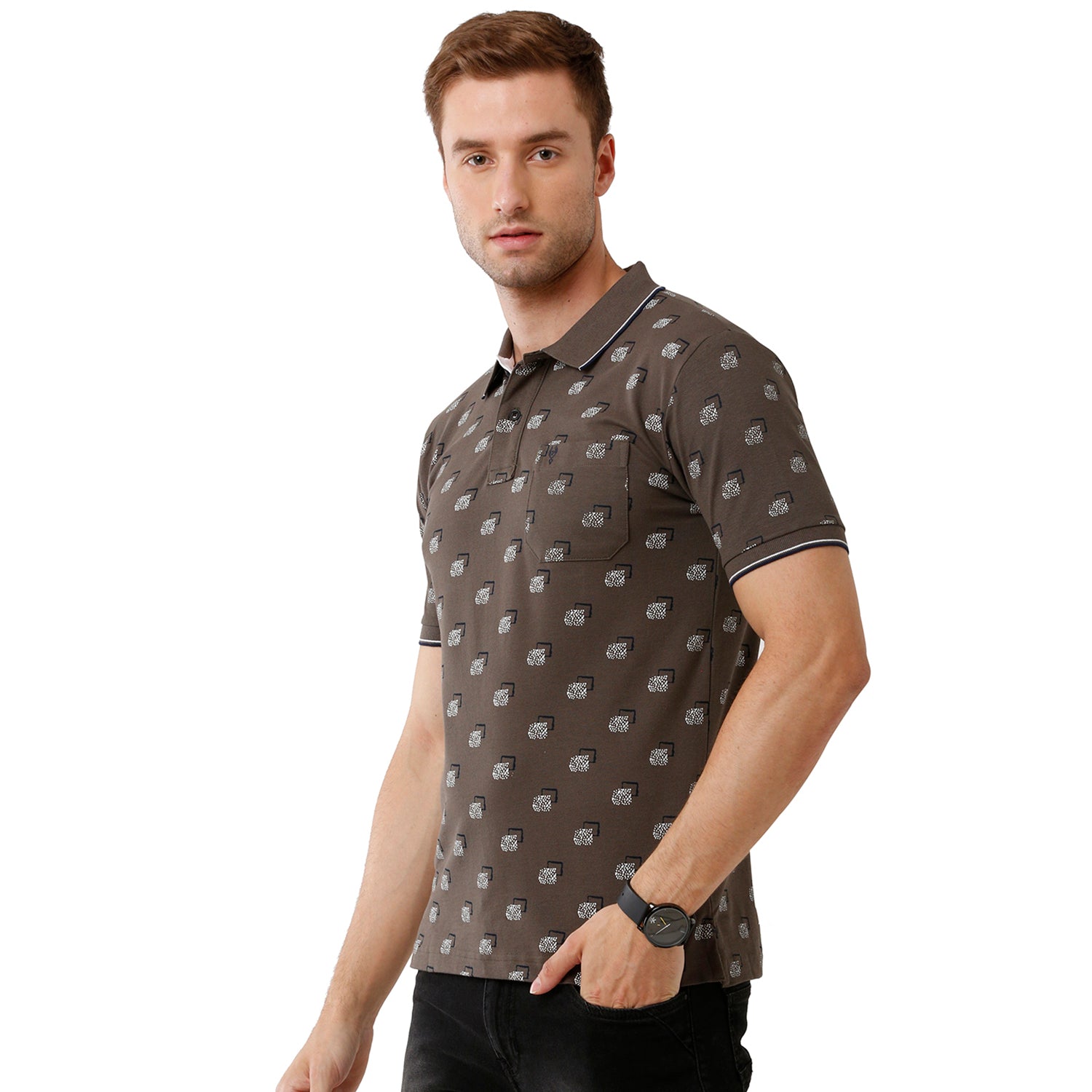 Classic Polo Mens Printed Half Sleeve Slim Fit Grey Color Polo T-Shirt - Beau 170 B T-shirt Classic Polo 