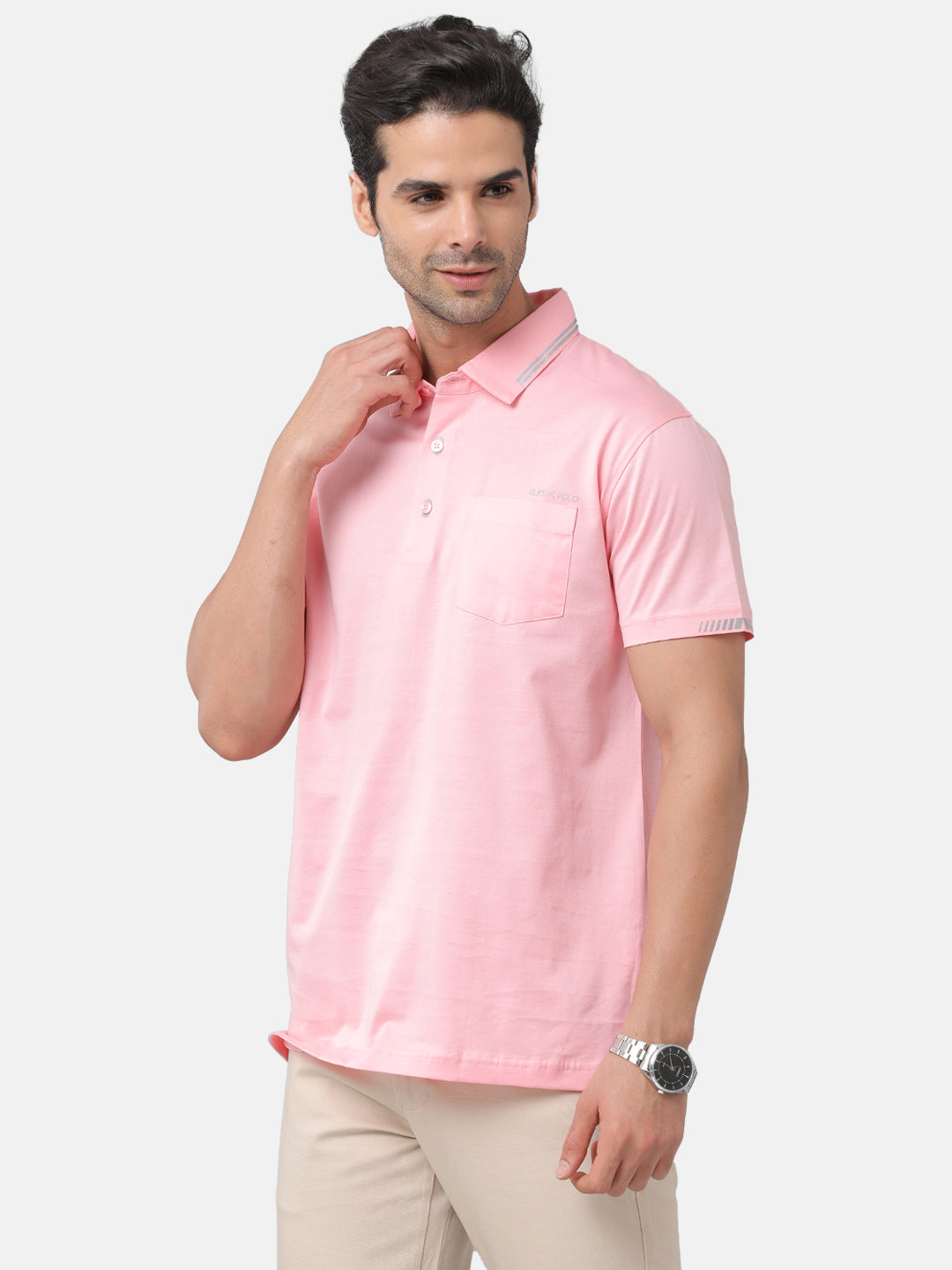 Classic Polo Mens Cotton Solid Slim Fit Polo Neck Pink Color T-Shirt | Unico 15a