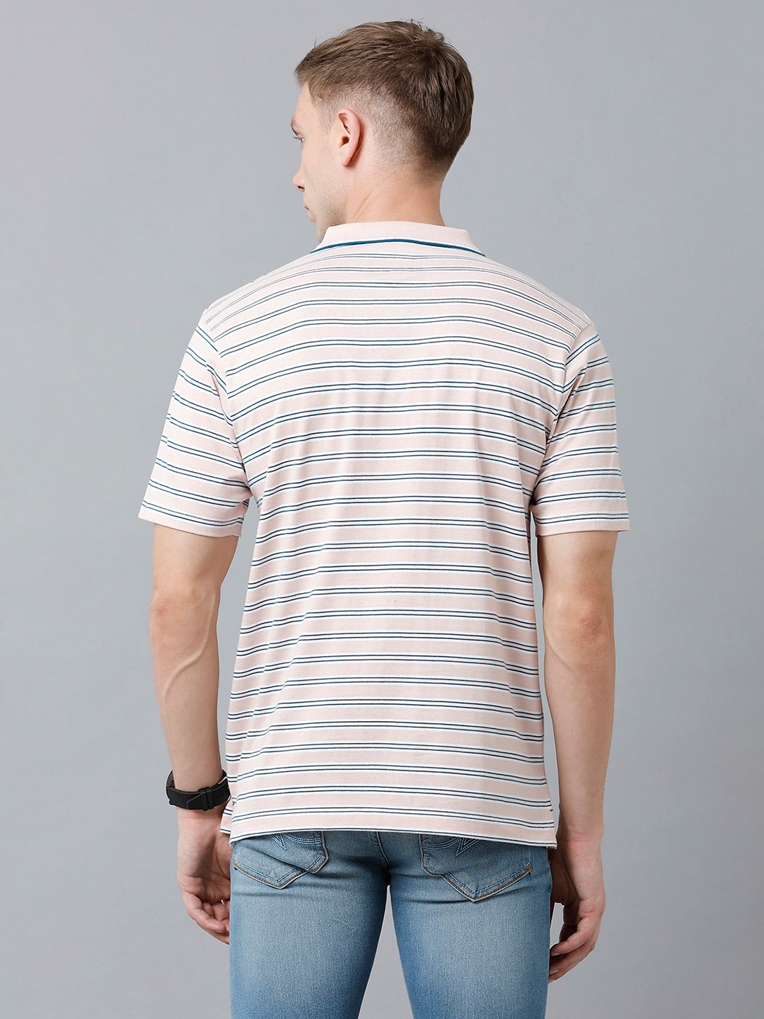 Classic Polo Men's Cotton Half Sleeve Striped Authentic Fit Polo Neck Beige Color T-Shirt | Feeders - 215 B