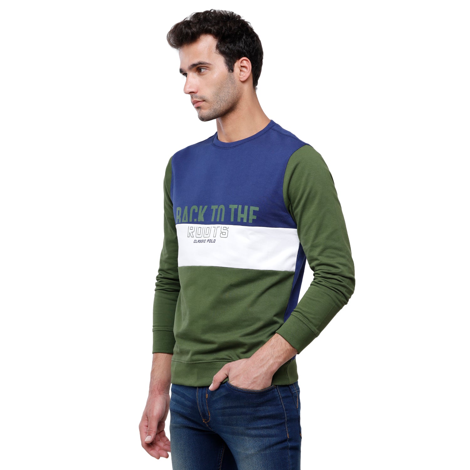 Classic Polo Men's Color Block Full Sleeve Green & Blue Sweat Shirt - CPSS-314 A Sweat Shirts Classic Polo 