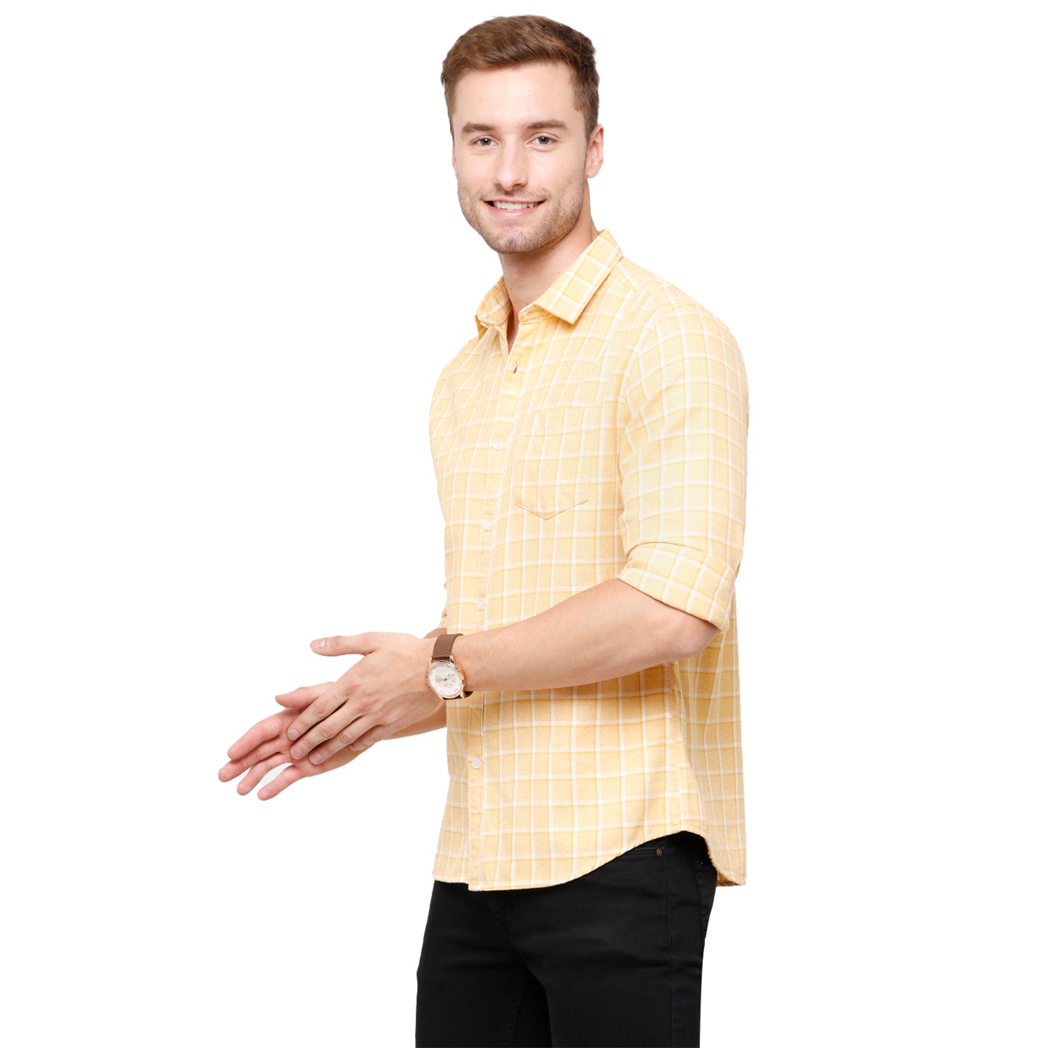 Swiss Club Men's Yellow Checkered Slim Fit Casual Half Sleeve Shirt - S-SC-89 A Shirts Swiss Club 