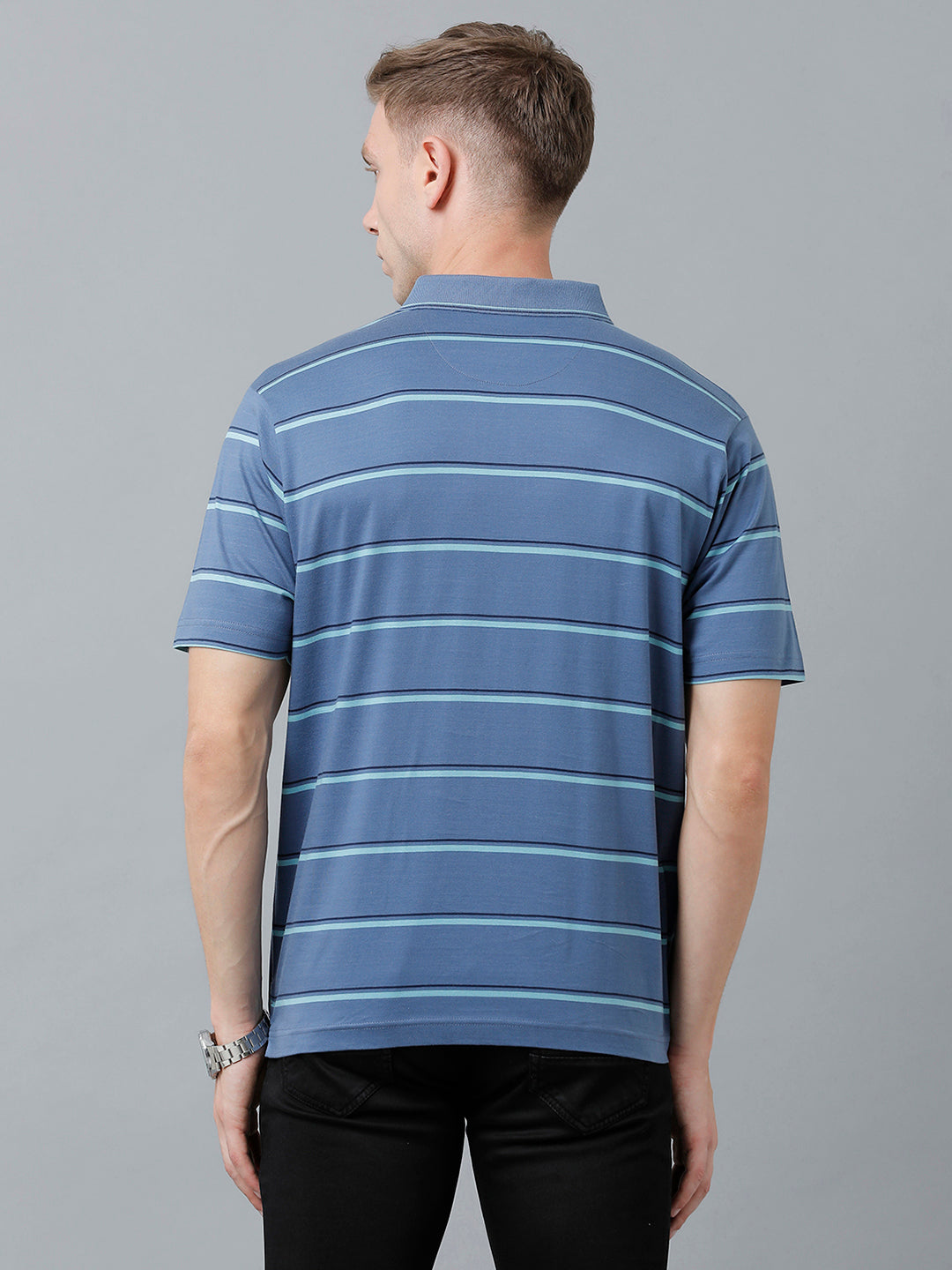 Classic Polo Men's Cotton Half Sleeve Striped Authentic Fit Polo Neck Blue Color T-Shirt | Ap - 89 A
