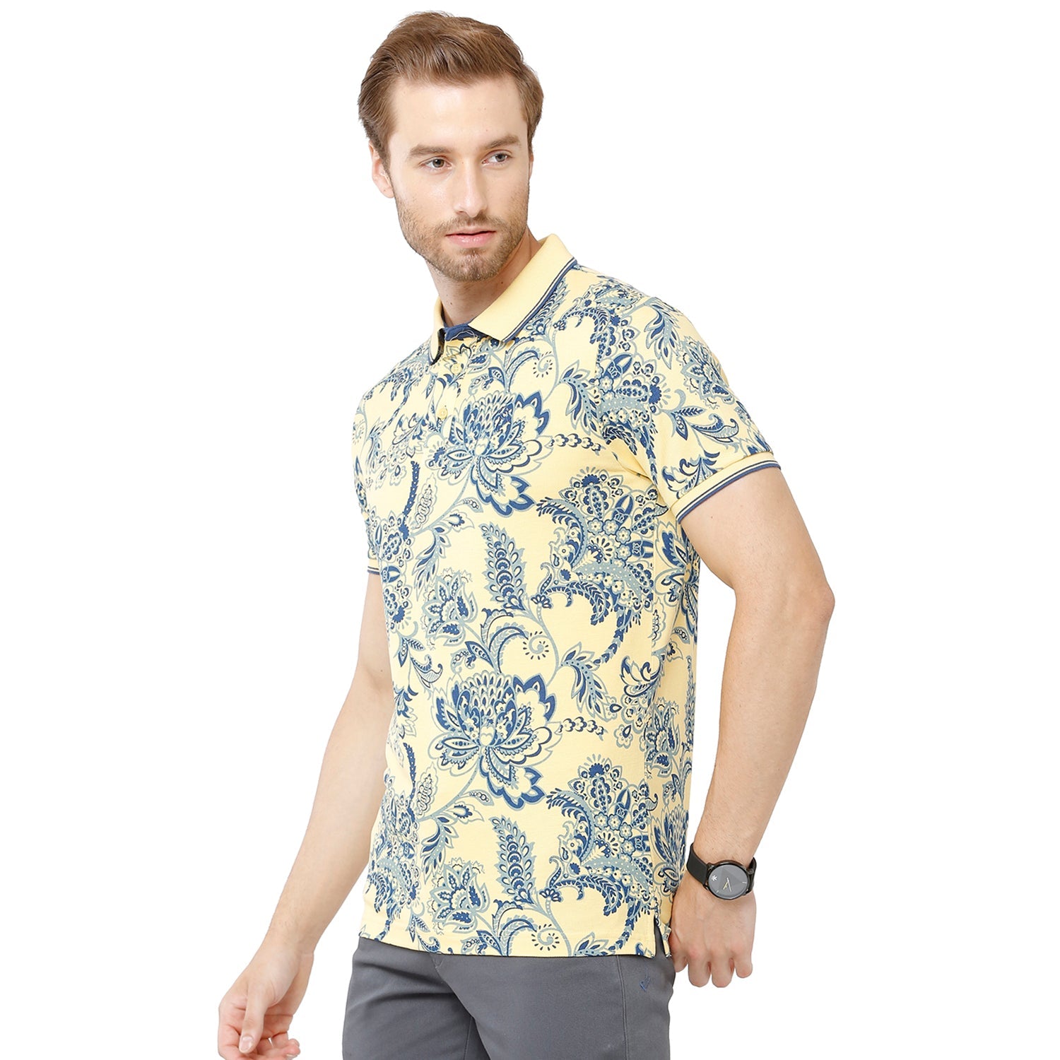 Classic Polo Bro Mens 100% Cotton Printed Half Sleeve Slim Fit Polo Neck Multicolor T-Shirt (BRP - 328 A SF P) Classic Polo 