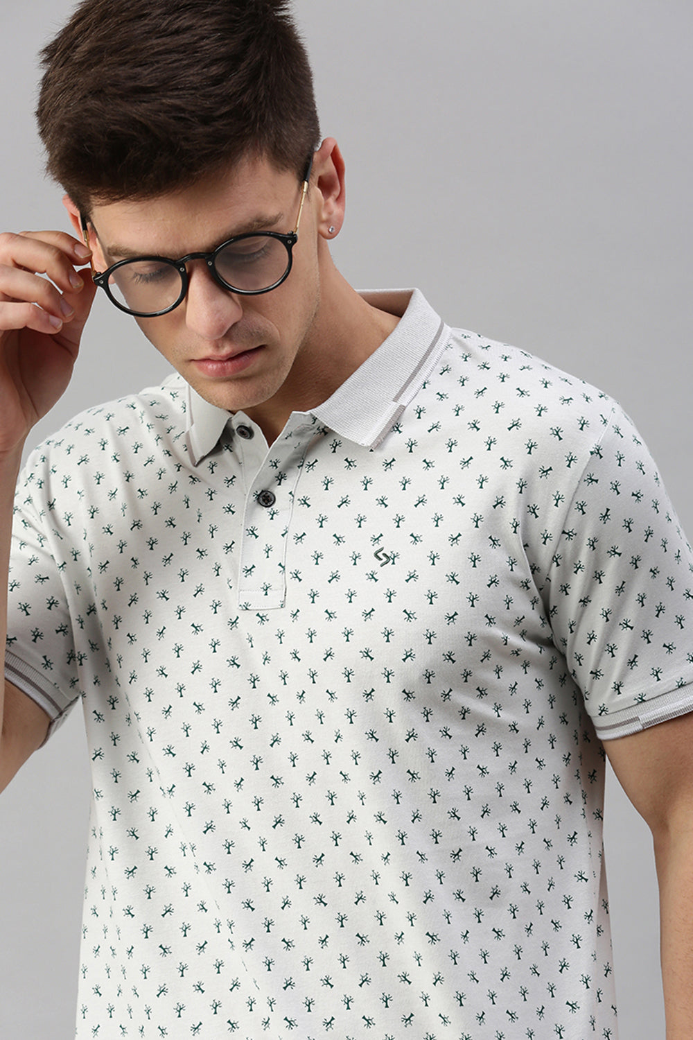 Classic Polo Men's Cotton Half Sleeve Printed Slim Fit Polo Neck White Color T-Shirt | Prm - 760 A