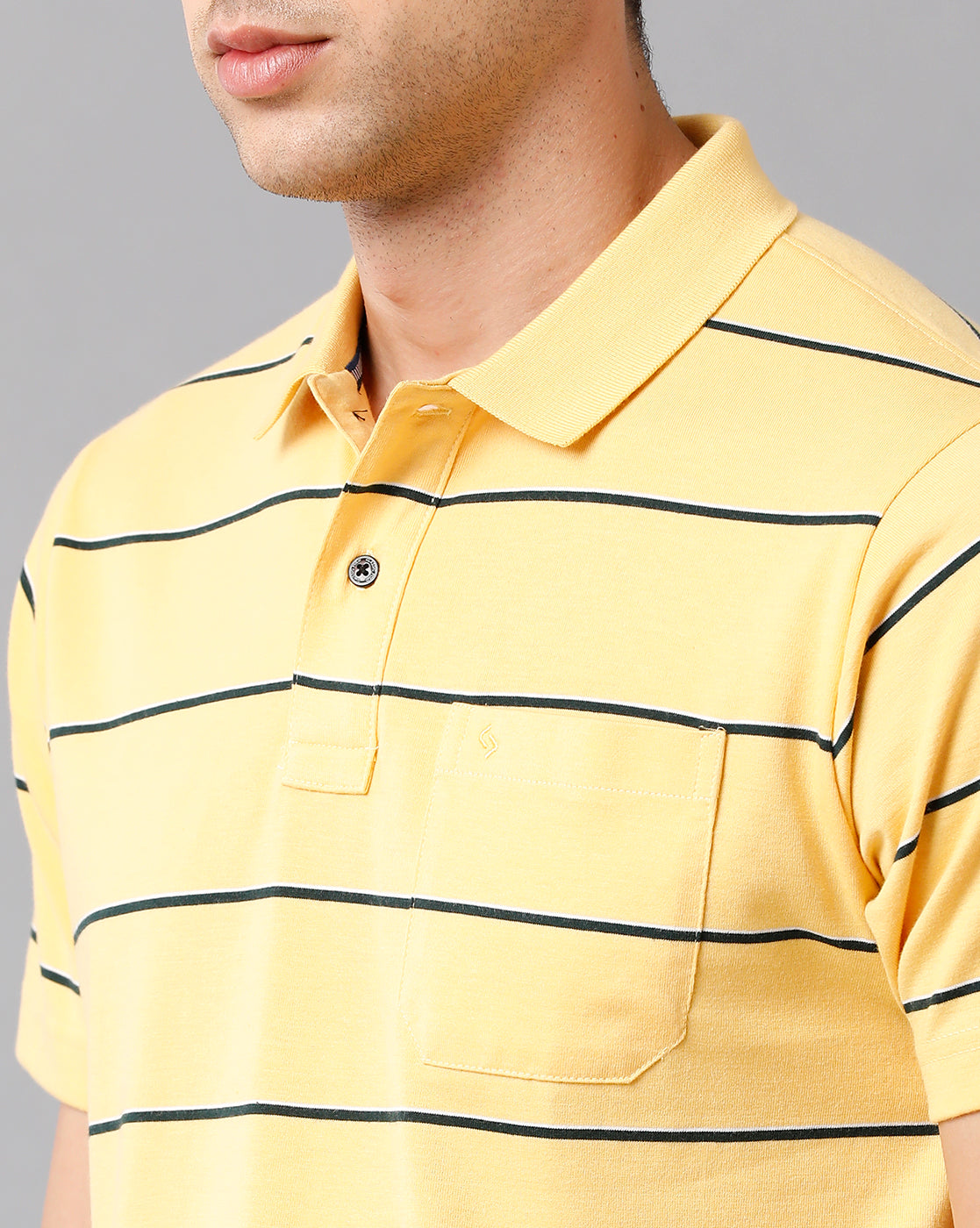 Classic Polo Mens Cotton Blend Striped Half Sleeve Authentic Fit Polo Neck Yellow Color T-Shirt | Avon 496 B