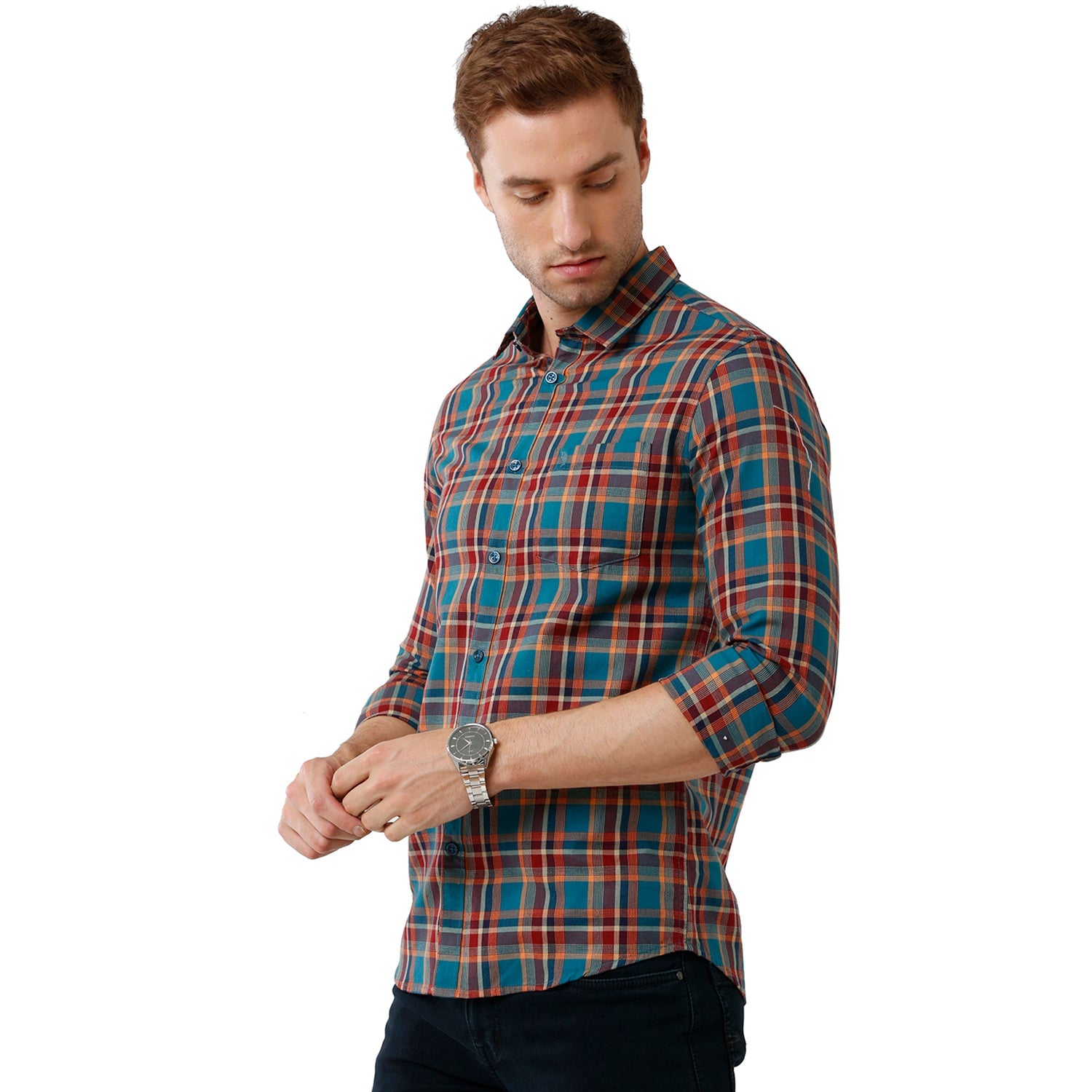 Swiss Club Mens Checked Full Sleeve Slim Fit Red & Blue Woven Shirt -SC 117 B Shirts Swiss Club 