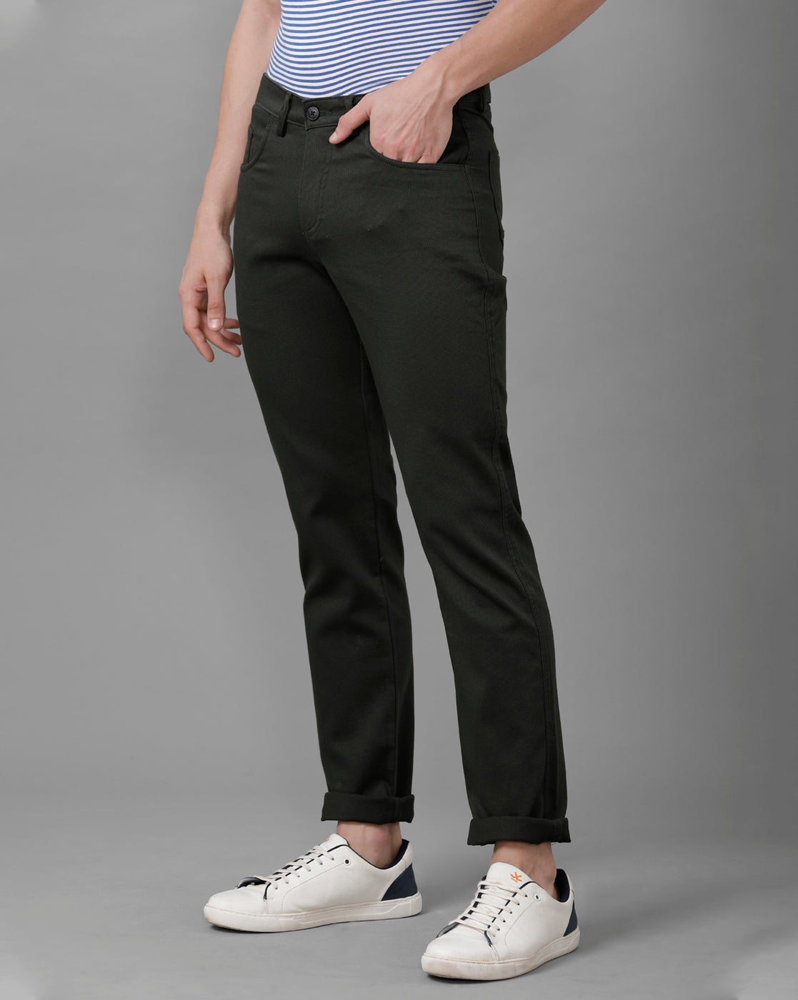 CP BRO Men's Cotton Solid Slim Fit Olive Color Trousers | Tbn2 14 C