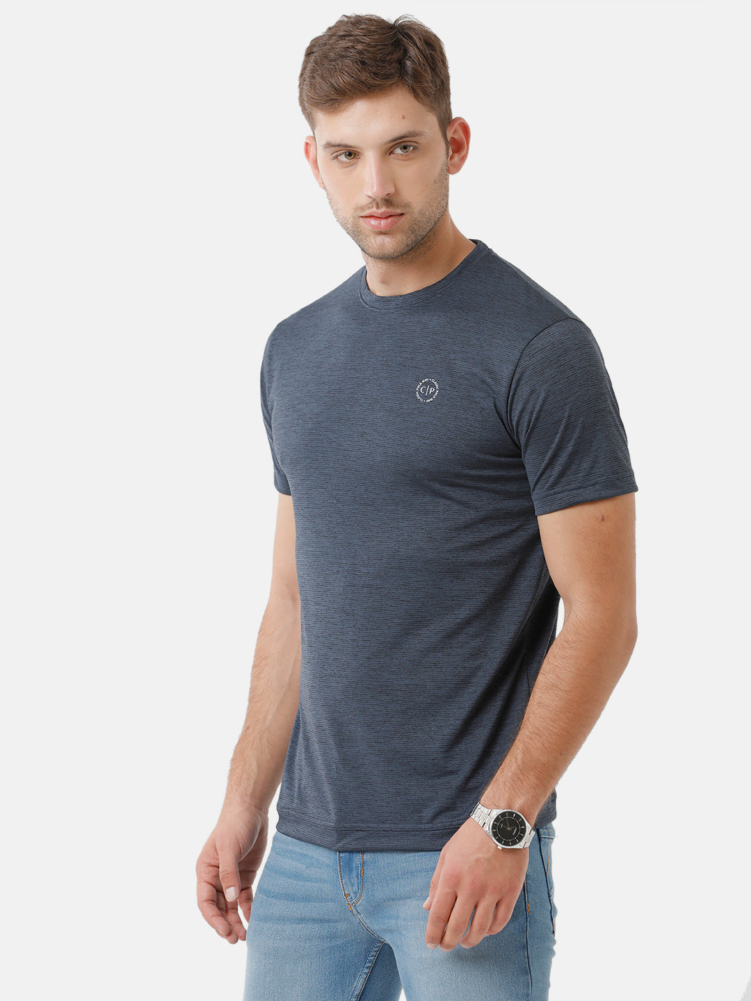 Classic Polo Mens Cotton Printed Half Sleeve Slim Fit Round Neck Navy Color T-Shirt | Baleno 480