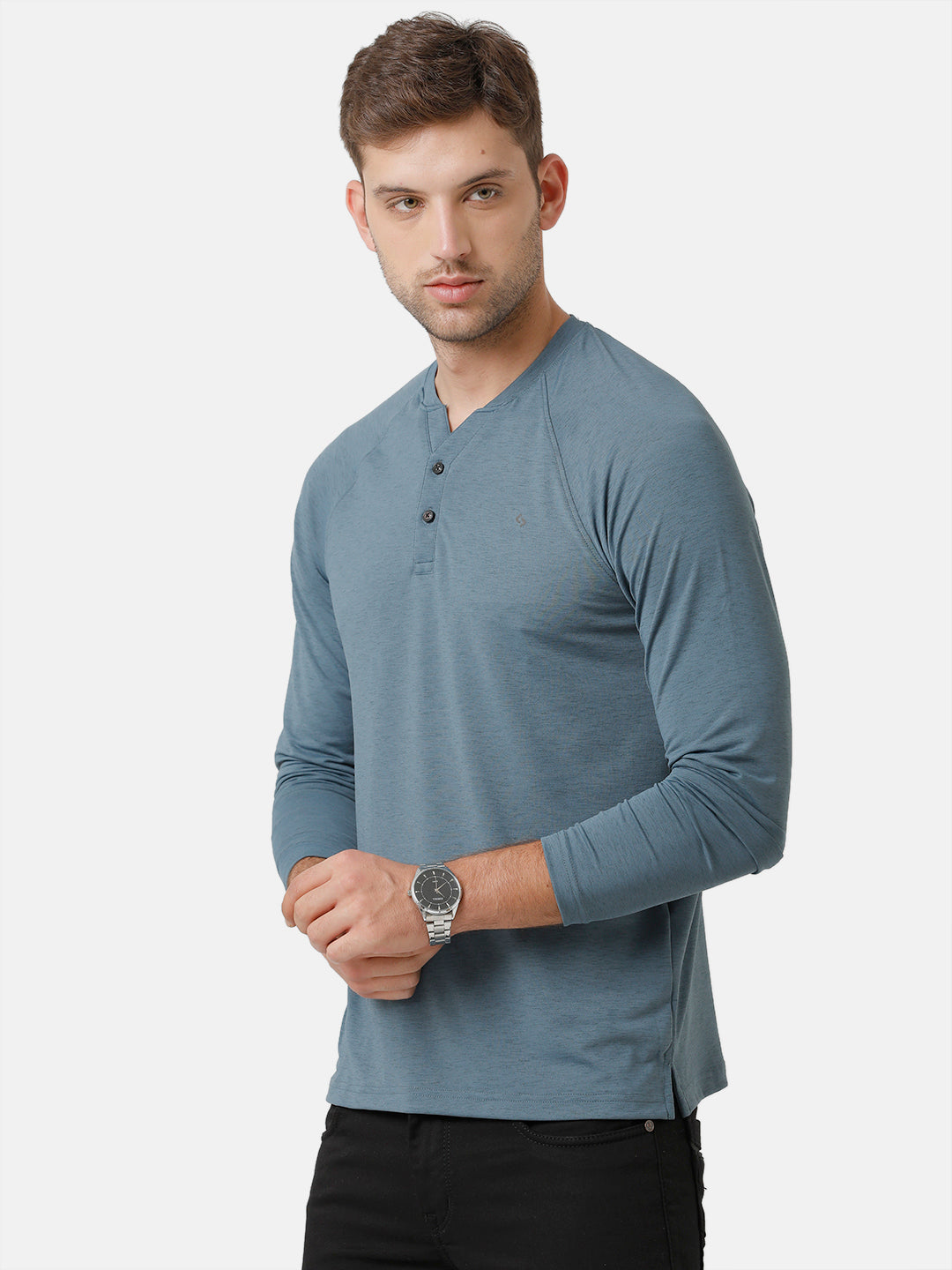Classic Polo Mens Cotton Full Sleeve Solid Slim Fit Y-Neck Green Color T-Shirt | Verno 304 D