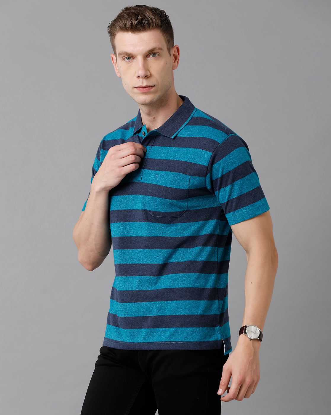 Classic Polo Men's Cotton Blend Striped Authentic Fit Multicolor T-Shirt | Mel - 214 A