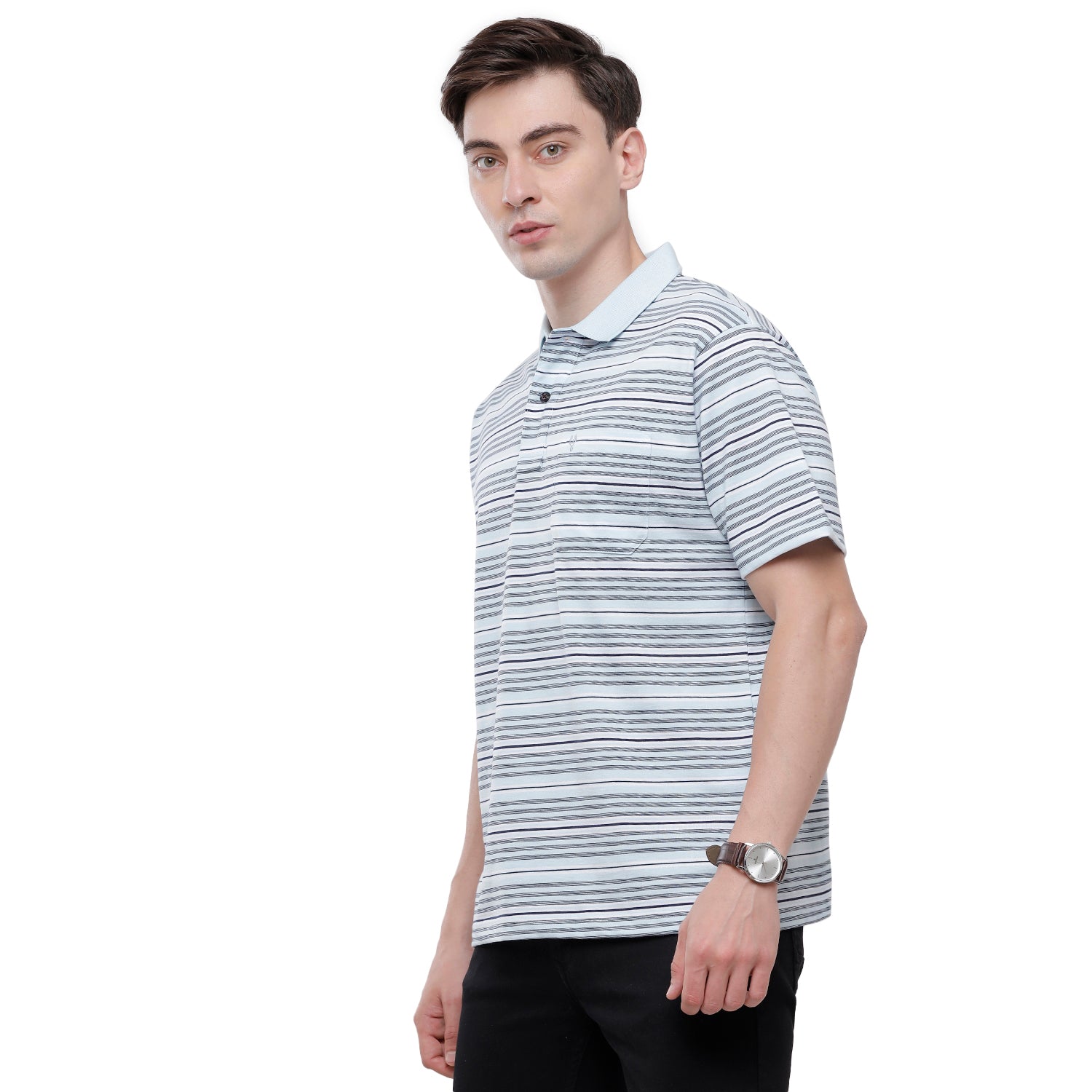 Classic Polo Mens Stripes Half Sleeve Authentic Fit T-Shirt (AVON - 473 A AF P) T-shirt Classic Polo 