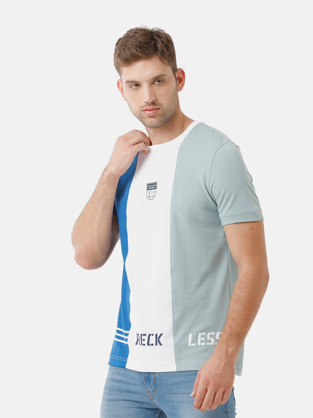 CP BRO Men's Cotton Half Sleeve Color Block Slim Fit Round Neck Multicolor T-Shirt | Brcn 464 B