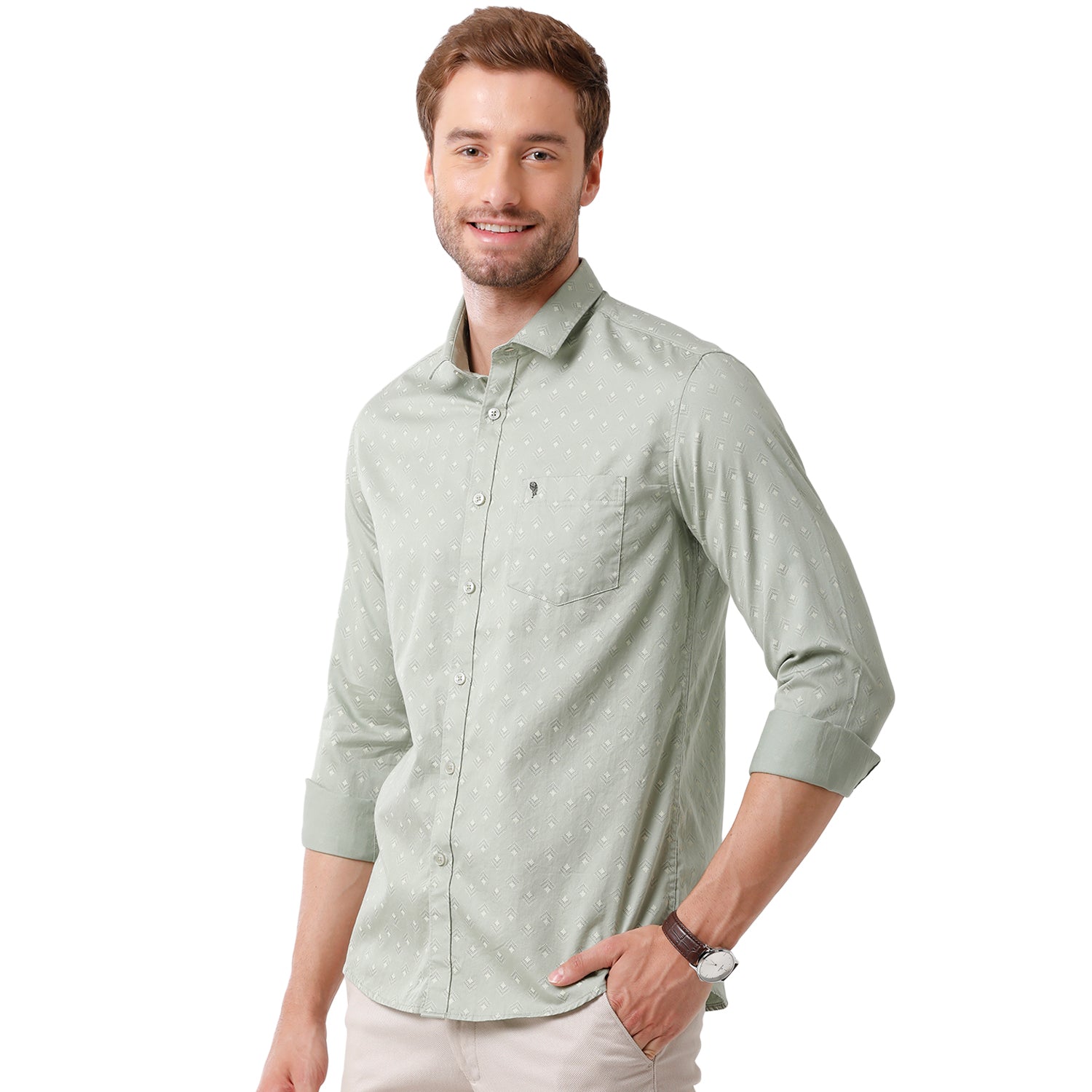 Swiss Club Mens Light Green Color Slim Fit Full Sleeve Shirt - S-SC-102 B-FS-PRT-BSL Shirts Swiss Club 