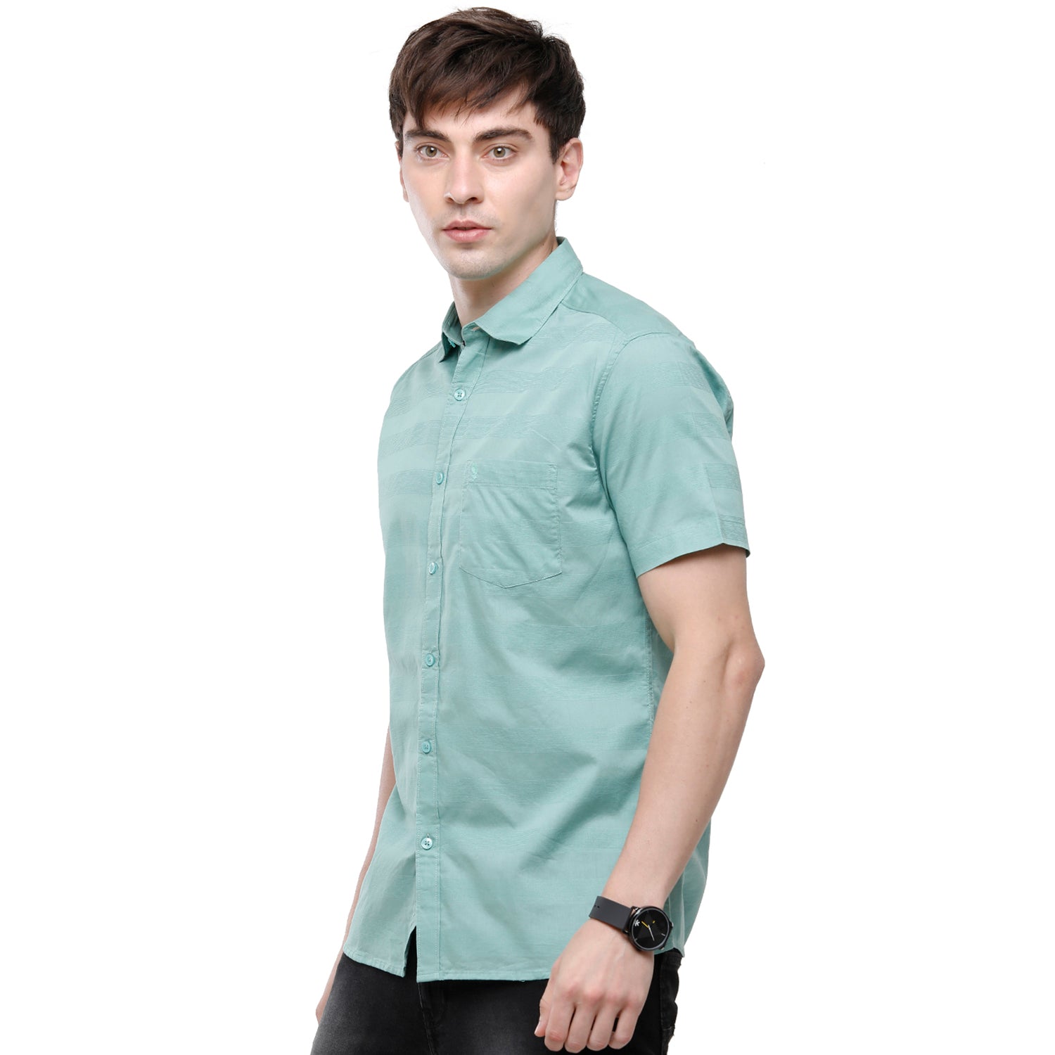 Swiss Club Mens 100% Cotton Solid Half Sleeve Woven Shirt - Green (S-SC-74 A-HS-SLD-SF) Shirts Swiss club 
