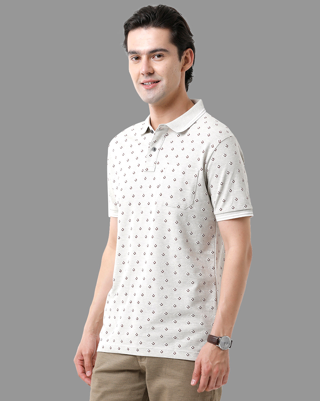 Classic Polo Mens Cotton Half Sleeve Printed Slim Fit Polo Neck Light Grey Color T-Shirt | Beau - 183 A