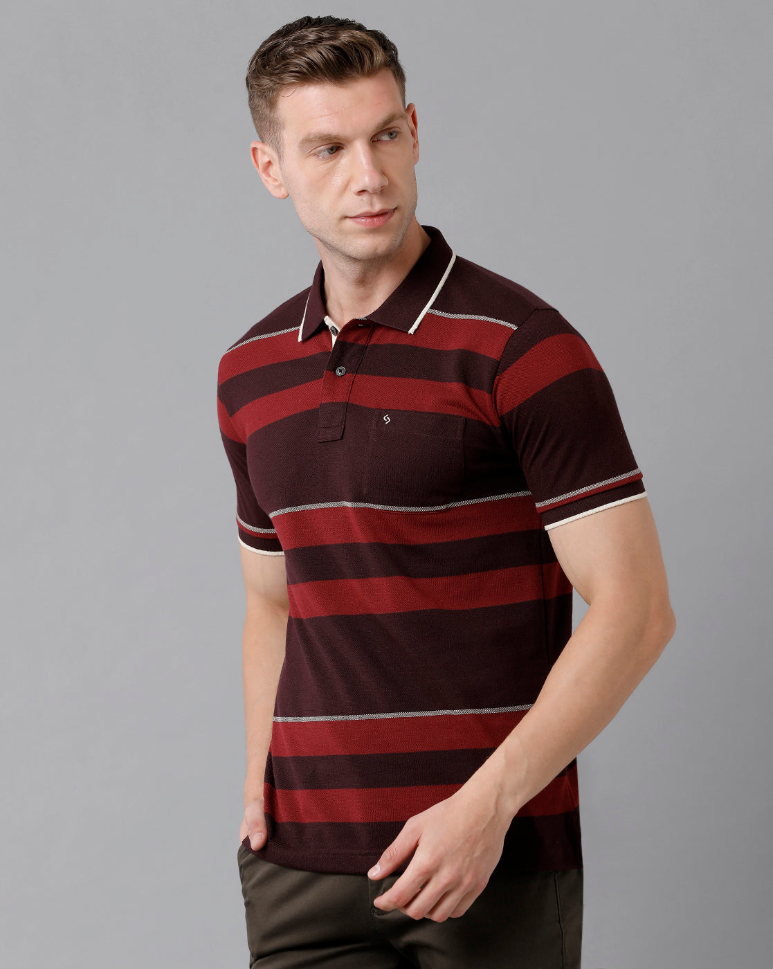 Classic Polo Men's Cotton Blend Striped Half Sleeve Slim Fit Polo Neck Multicolor T-Shirt | Adore - 178 B