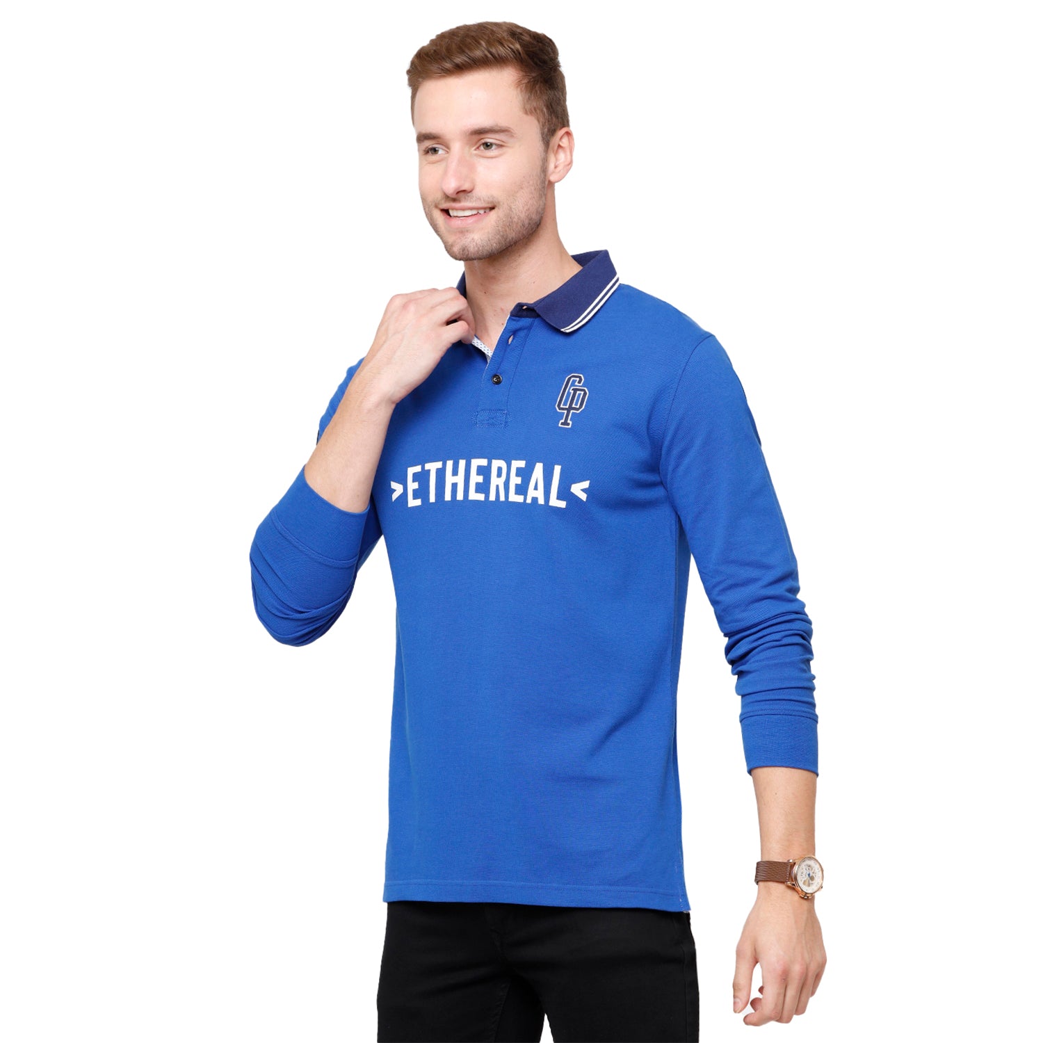 Classic Polo Men's Blue Graphic Polo Full Sleeve Slim Fit T-Shirt - Verno- 254 B T-shirt Classic Polo 