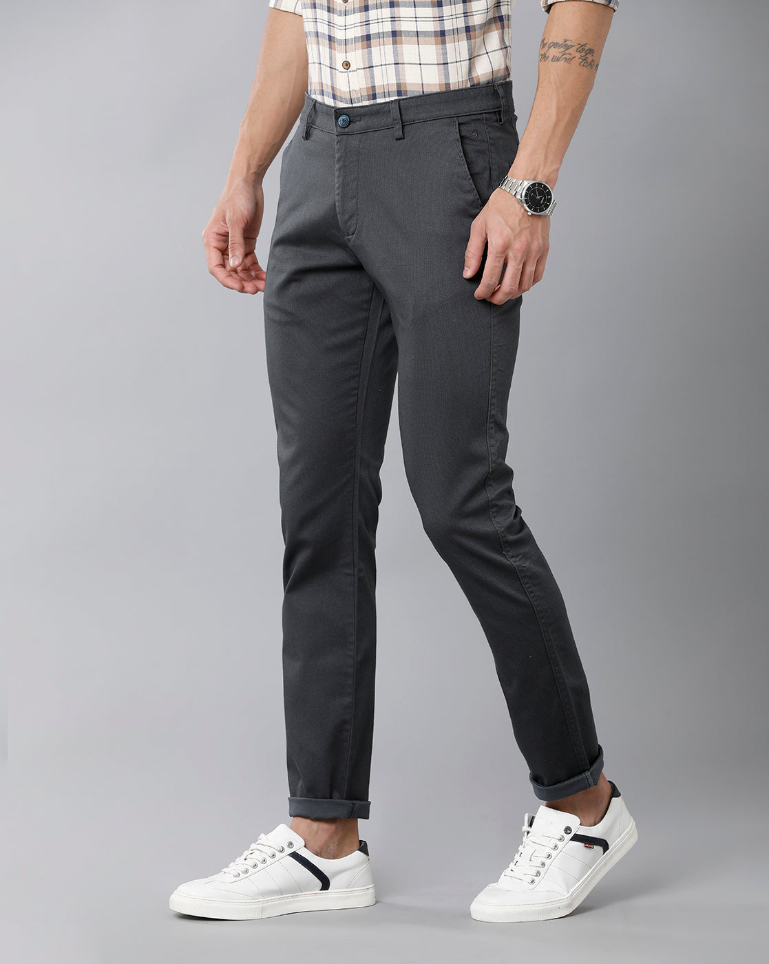 Classic Polo Men's 100% Cotton Moderate Fit Solid Grey Color Trouser | TO1-36 C-GRY