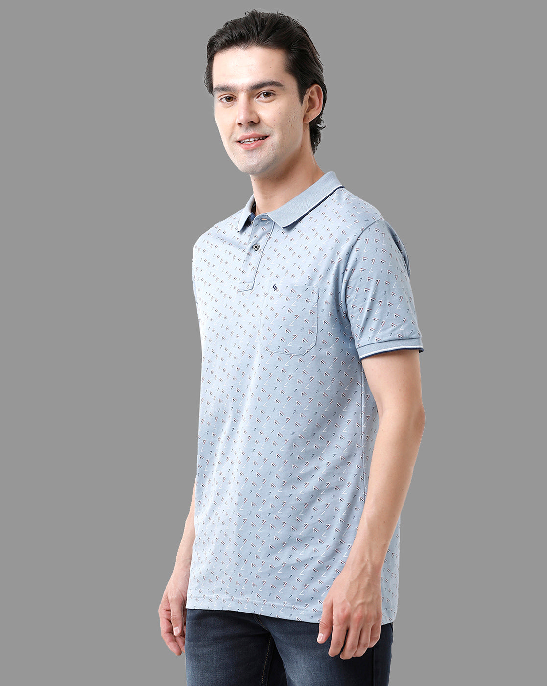 Classic Polo Mens Cotton Half Sleeve Printed Slim Fit Polo Neck Light Blue Color T-Shirt | Bello - 178 B