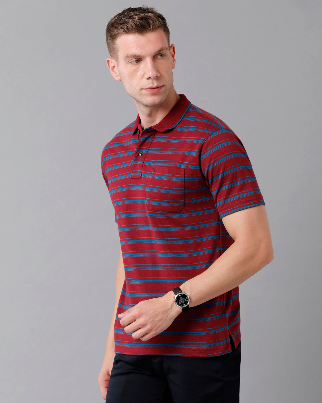 Classic Polo Men's Cotton Striped Half Sleeve Regular Fit Polo Neck Maroon Color T-Shirt | Feeders - 209 A