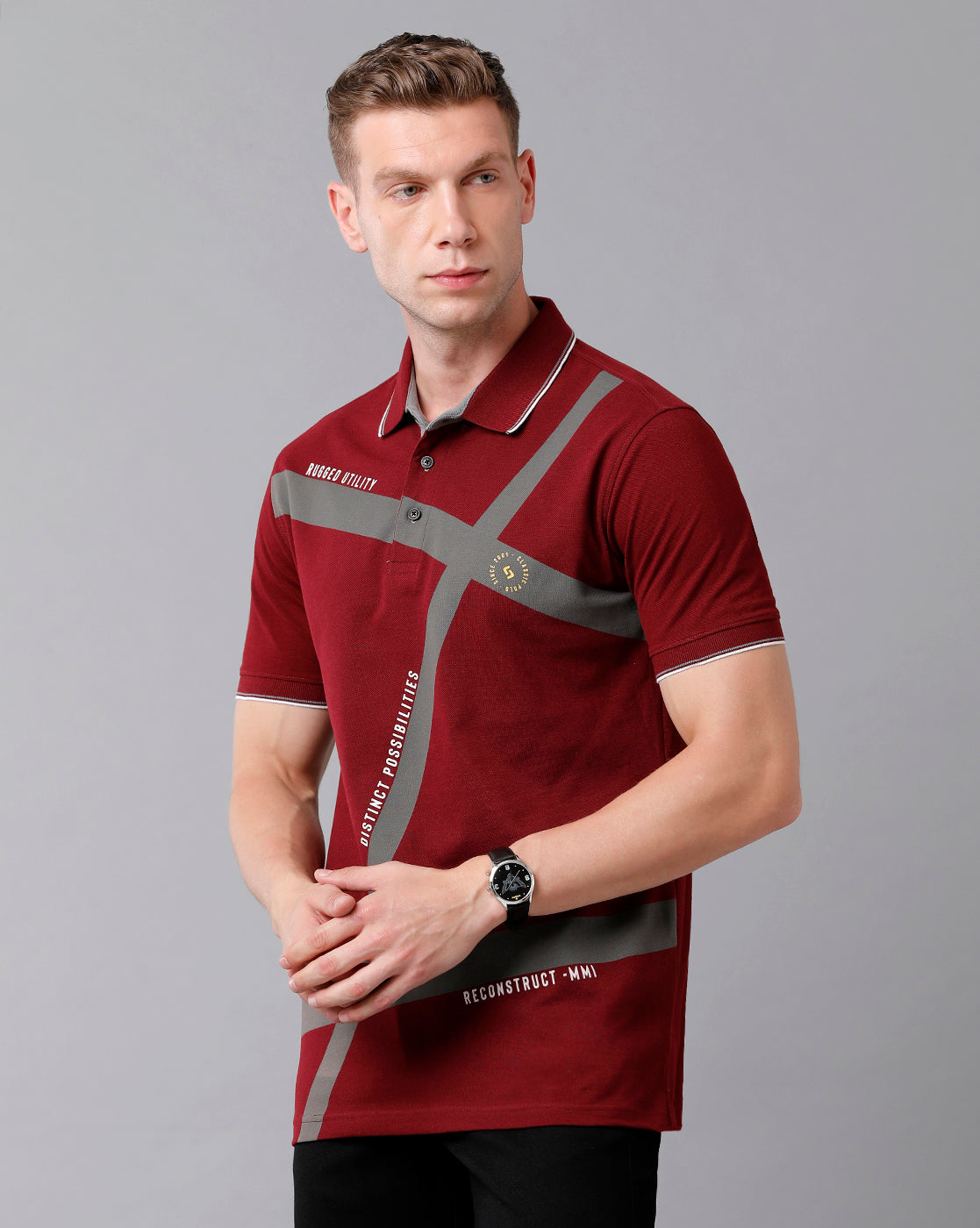 Classic Polo Men's Cotton Printed Half Sleeve Slim Fit Polo Neck Red Color T-Shirt | Prm - 701 B