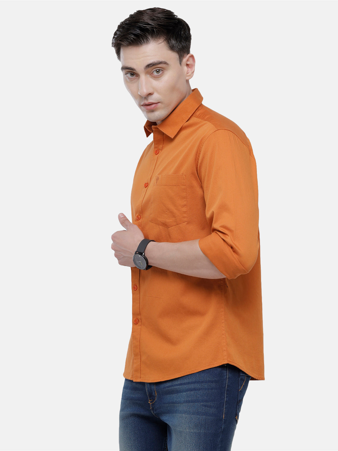 Classic Polo Men's Cotton Rust Orange Solid Full Sleeve Shirt - Zeus Rust