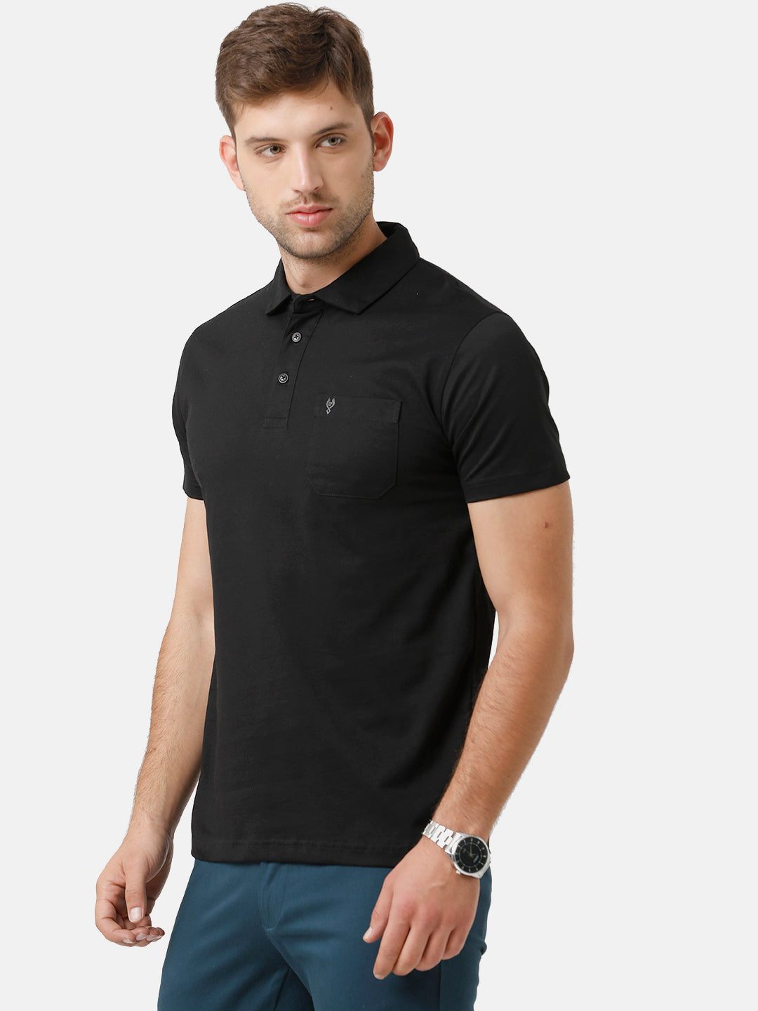 Classic Polo Mens Cotton Solid Half Sleeve Slim Fit Polo Neck Black Color T-Shirt | Unico 74 B