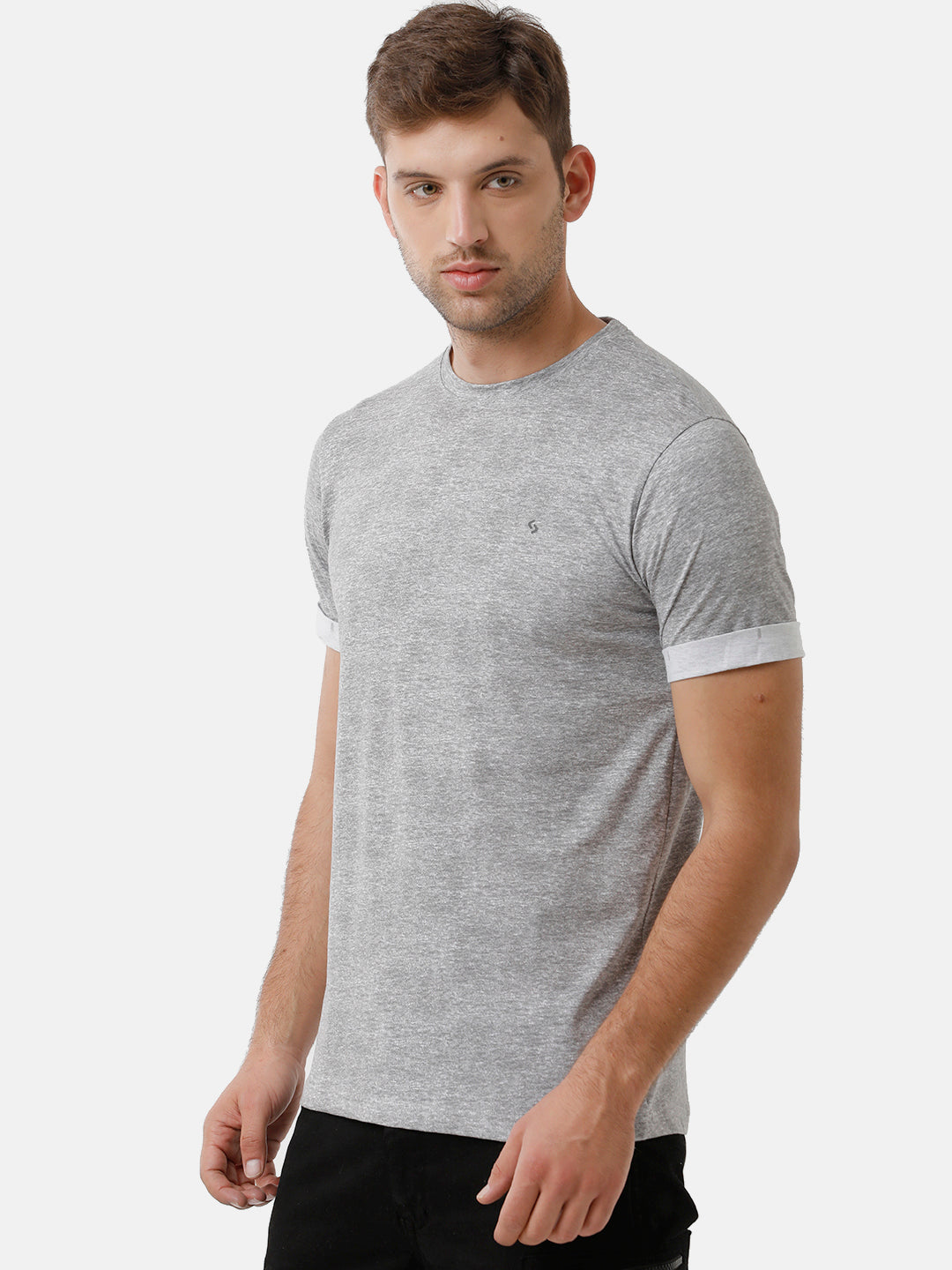 Classic Polo Mens Cotton Solid Half Sleeve Slim Fit Round Neck Grey Color T-Shirt | Baleno 477