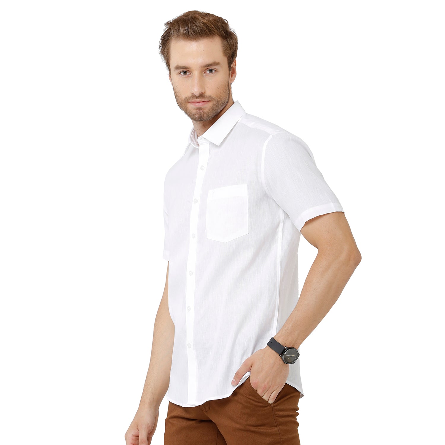 Classic Polo Mens White Linen Cotton Woven Shirt - Porsh White Shirts Classic Polo 