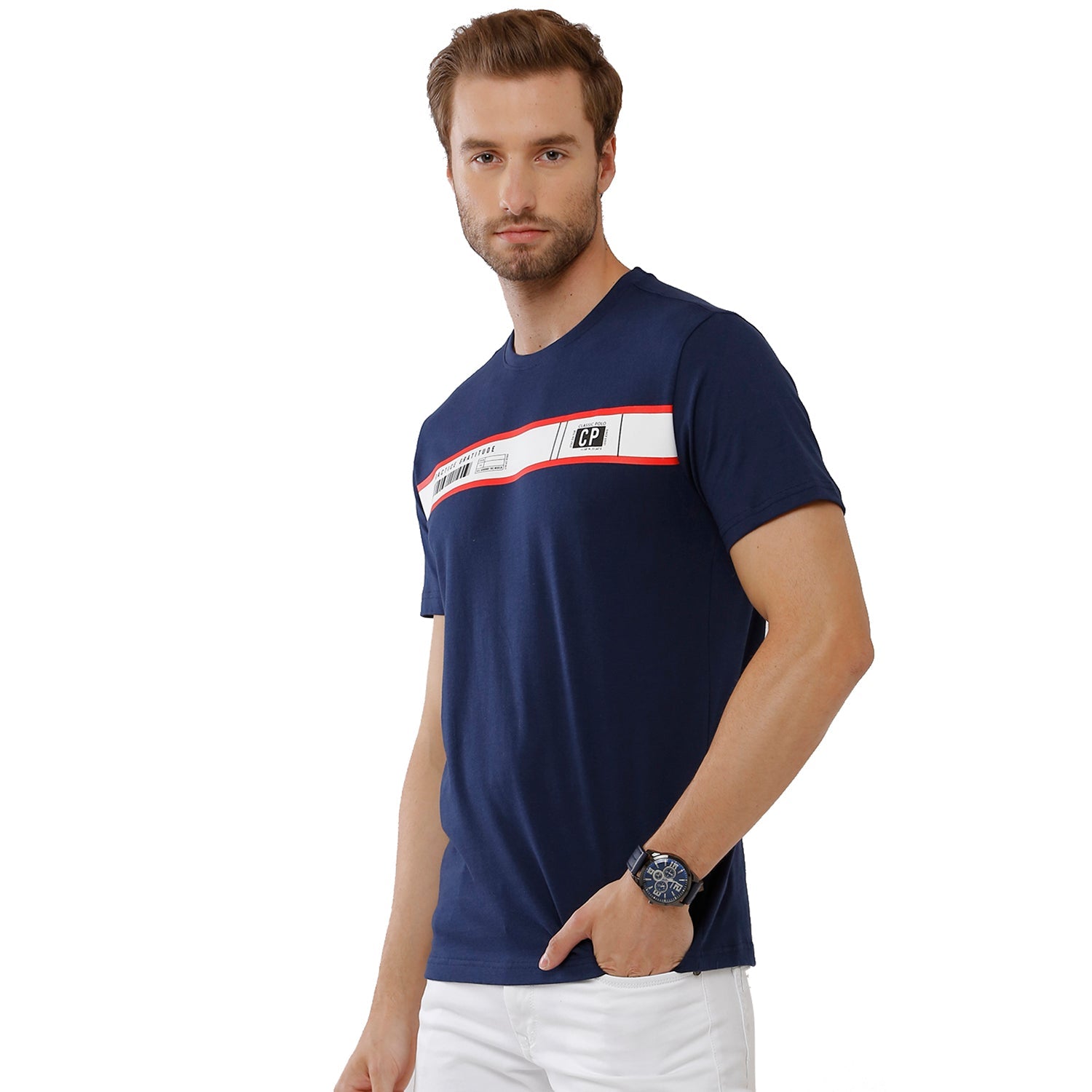 Classic Polo Men's Graphic Print Half Sleeve Round Neck Slim Fit Cotton T Shirt BALENO - 409 A SF C T-shirt Classic Polo 