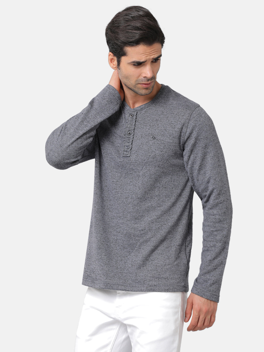 Classic Polo Mens Cotton Solid Slim Fit Full Sleeve Round Neck Grey Color T-Shirt | Verno 309c