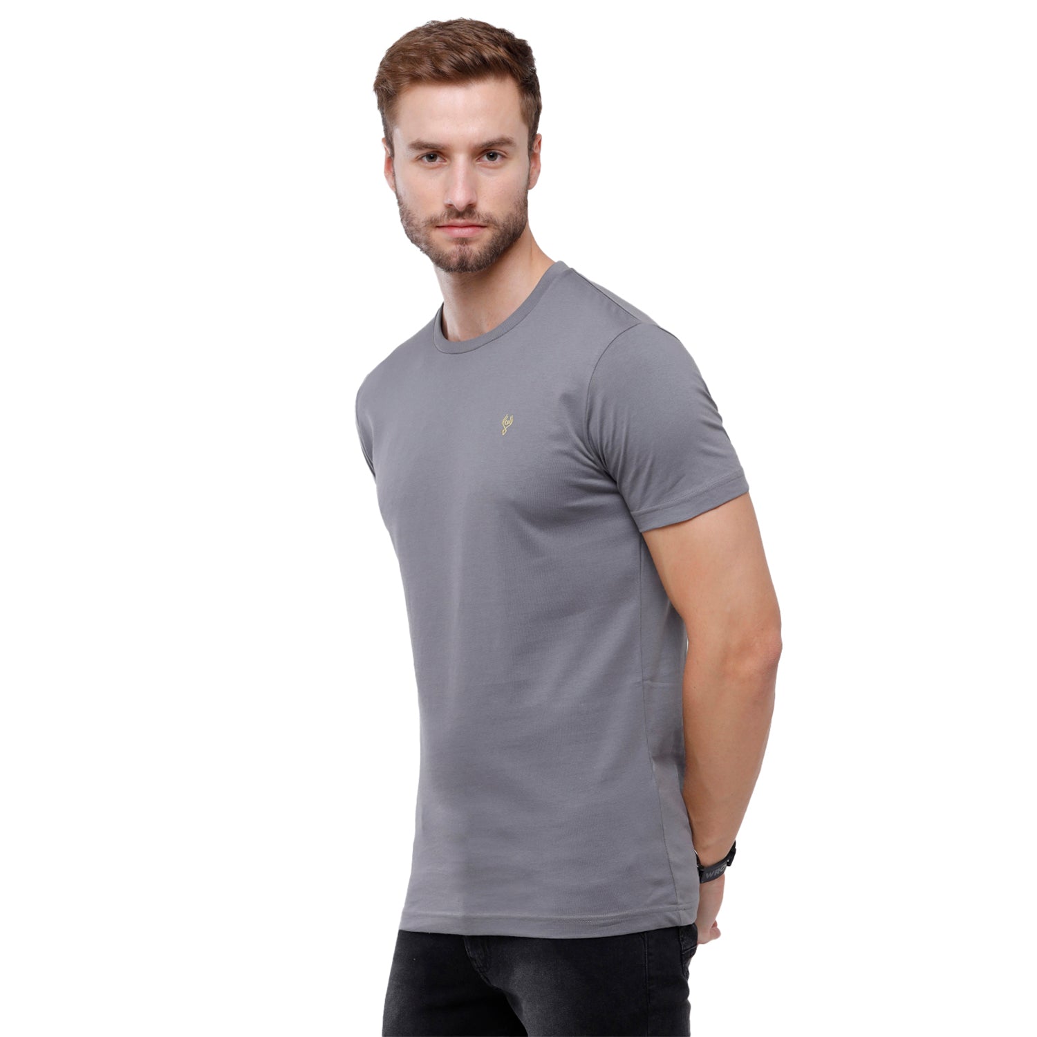 Classic Polo Men's Solid Single Jersey Grey Half Sleeve Slim Fit T-Shirt - Kore-03 T-shirt Classic Polo 