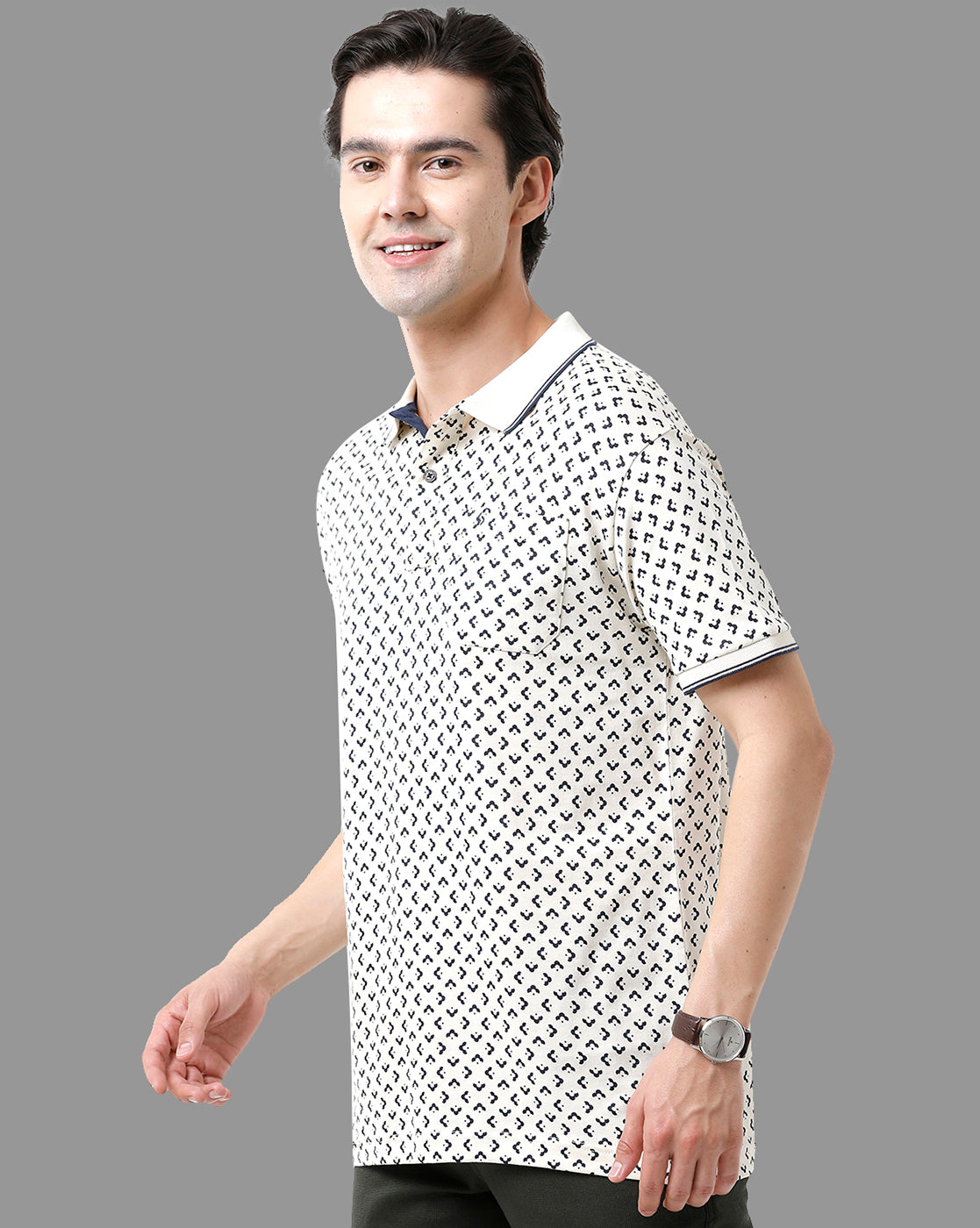 Classic Polo Mens Cotton Half Sleeve Printed Slim Fit Polo Neck Cream Color T-Shirt | Bello - 172 A