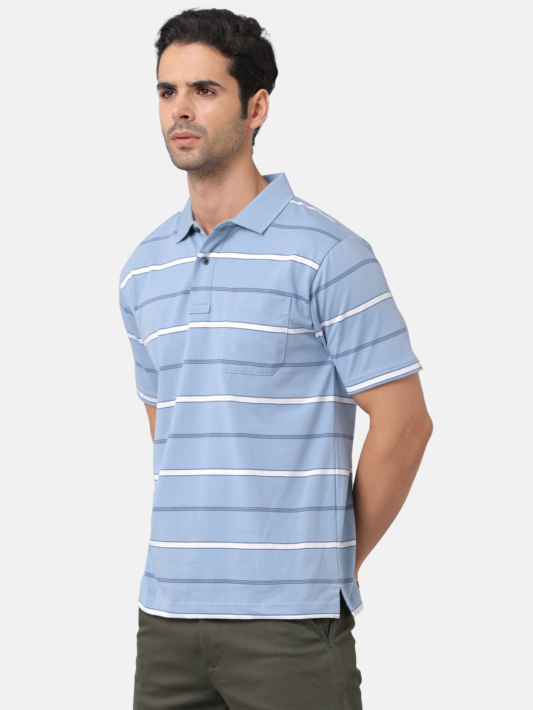 Classic Polo Mens Cotton Blend Striped Authentic Fit Polo Neck Blue Color T-Shirt | Avon 478a