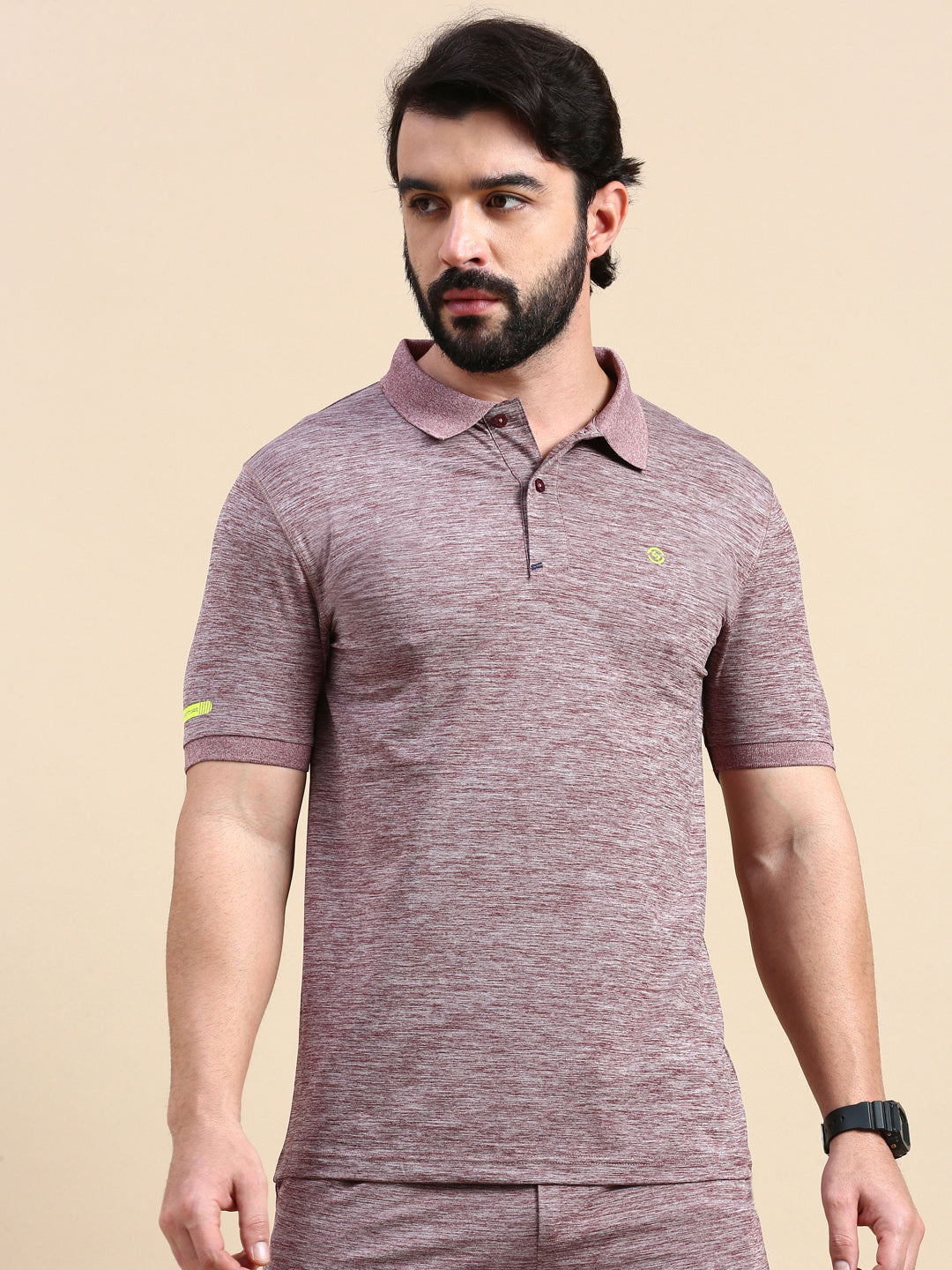 Classic Polo Men's Polo Neck Polyester Brown Slim Fit Active Wear T-Shirt