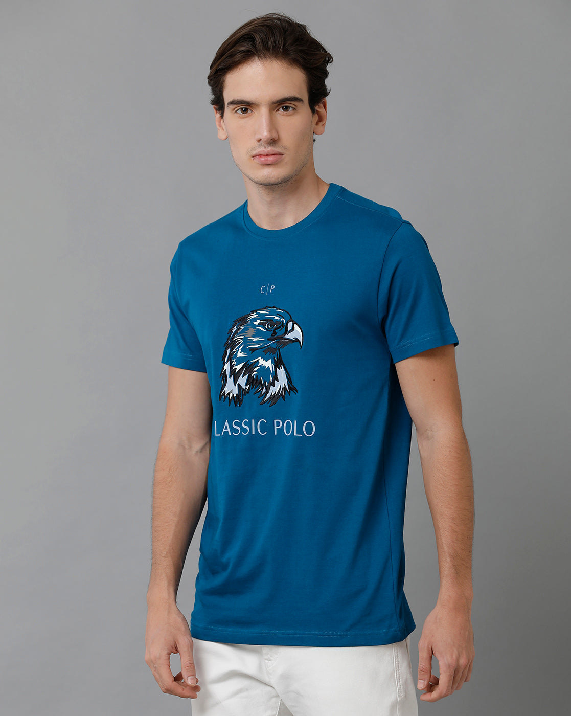 Classic Polo Men's Cotton Half Sleeve Printed Slim Fit Round Neck Navy Color T-Shirt | Baleno - 513 A