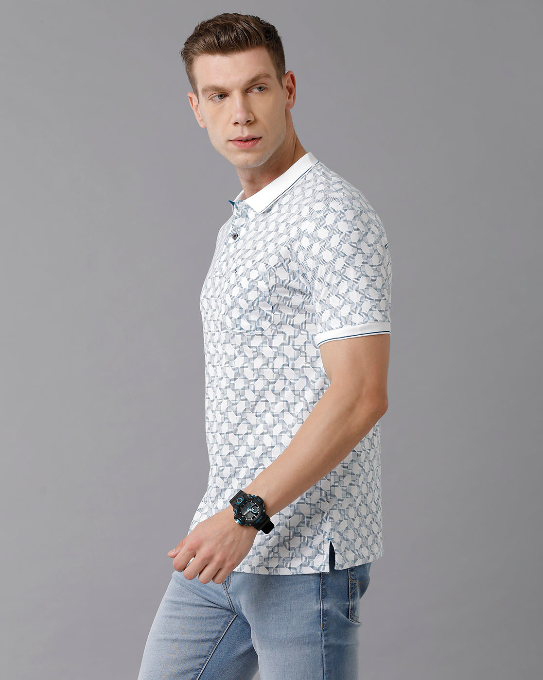 Classic Polo Men's Cotton Printed Slim Fit White T-Shirt | Bello - 177 B