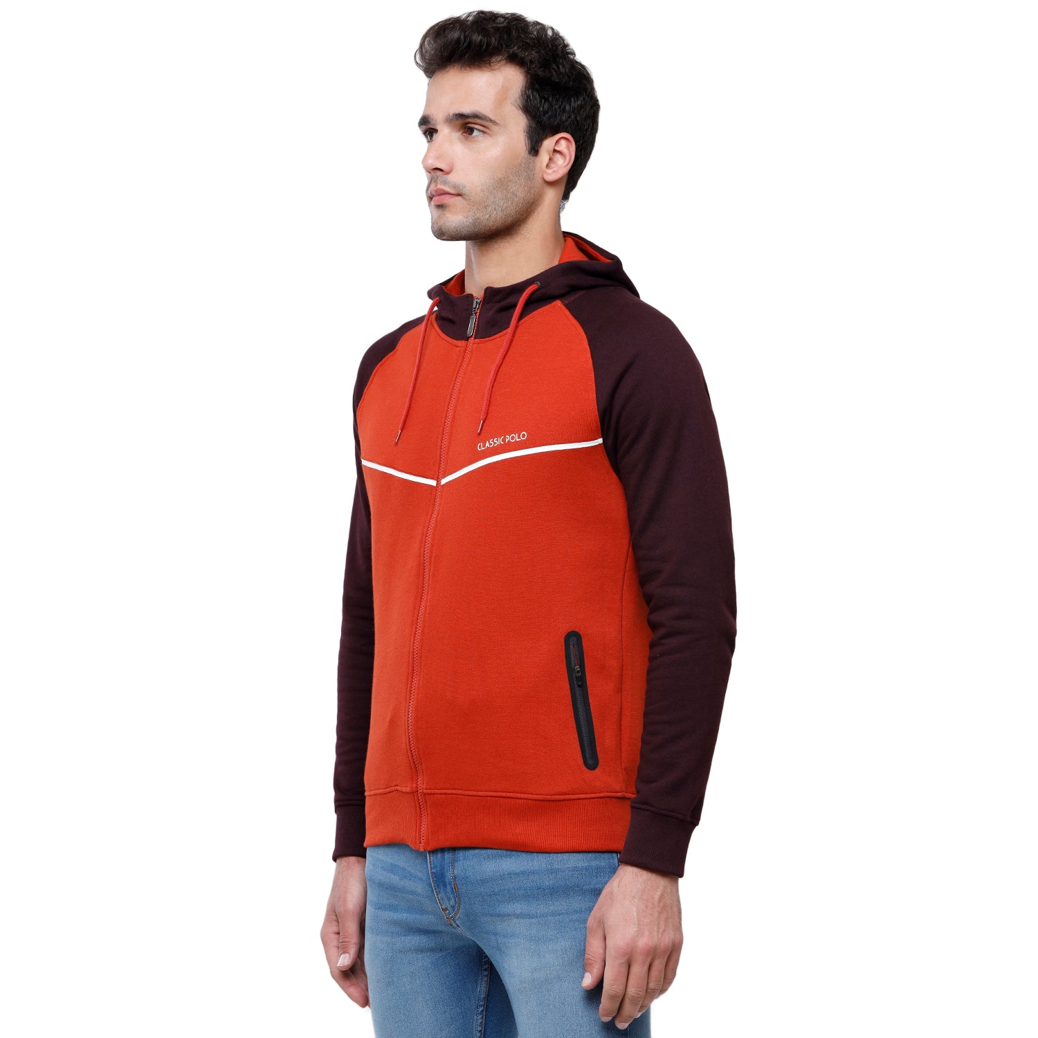 Classic Polo Men's Color Block Full Sleeve Red & Black Hooded Sweat Shirt - CPSS-331B Sweat Shirts Classic Polo 